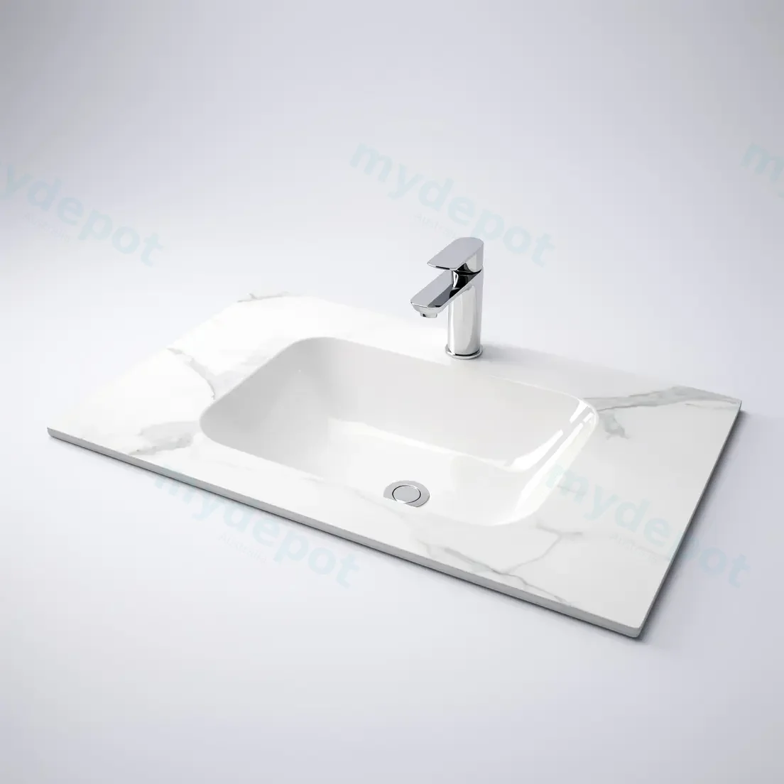 750Lx460Dx180Hmm White Marble Look Sintered Stone Top With Undermount Basin view 3