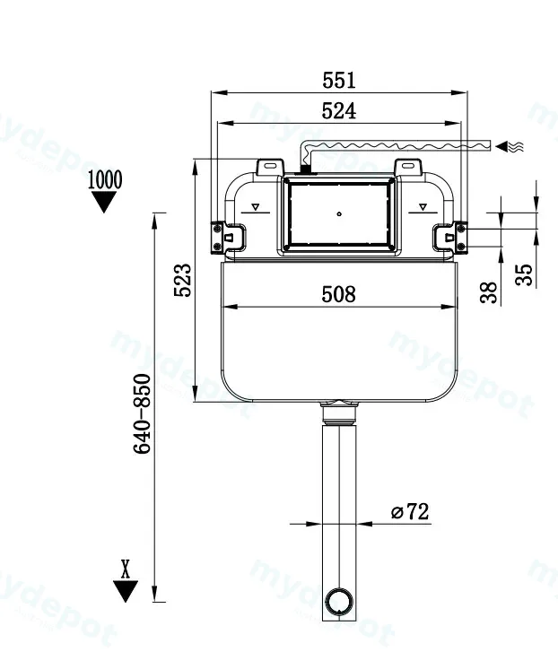560X365X420mmAgena R&T Inwall Rimless Floor Toilet Suite Pan:Rimless Wall Faced Floor Pan view 2