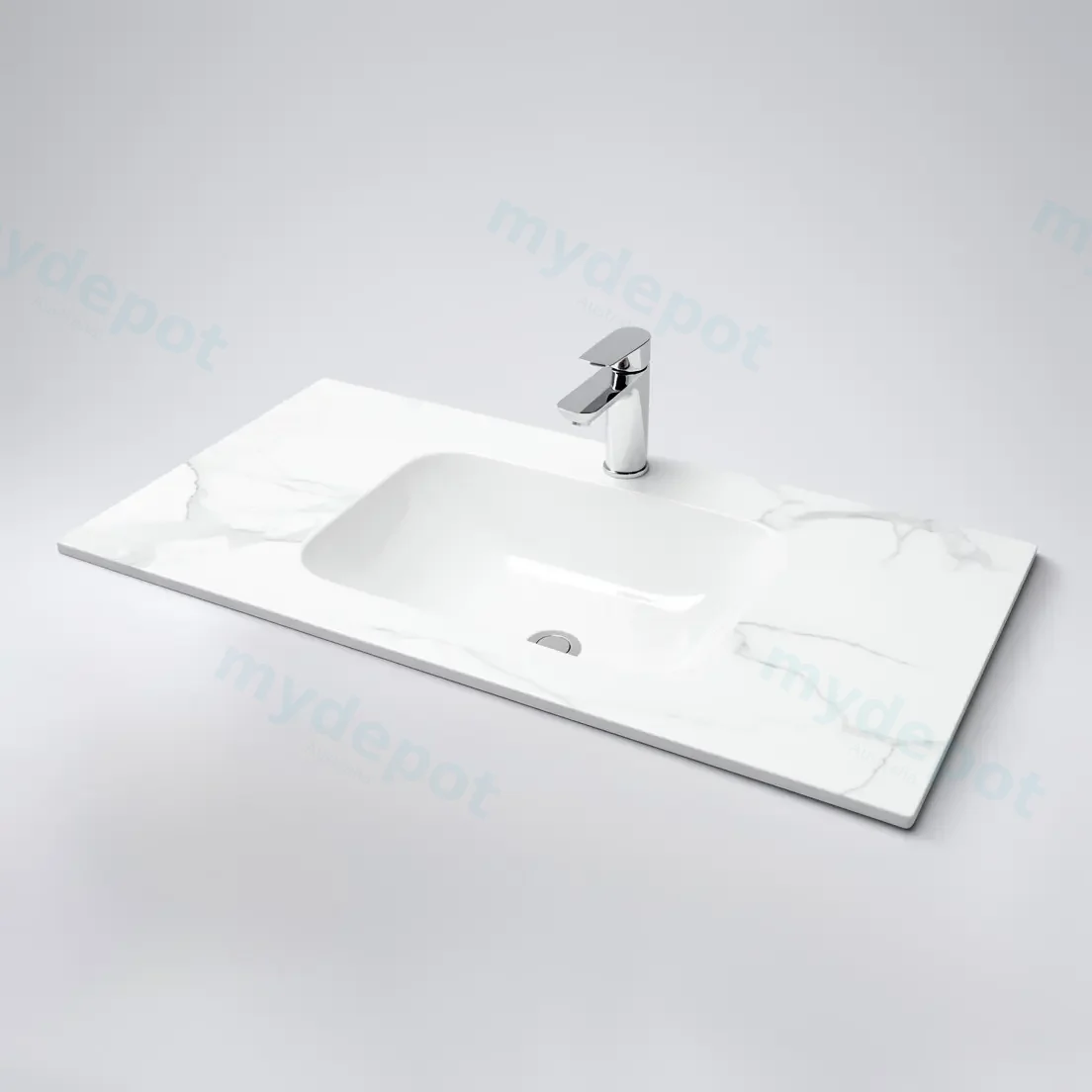 900Lx460Dx180Hmm White Marble Look Sintered Stone Top With Undermount Basin view 3