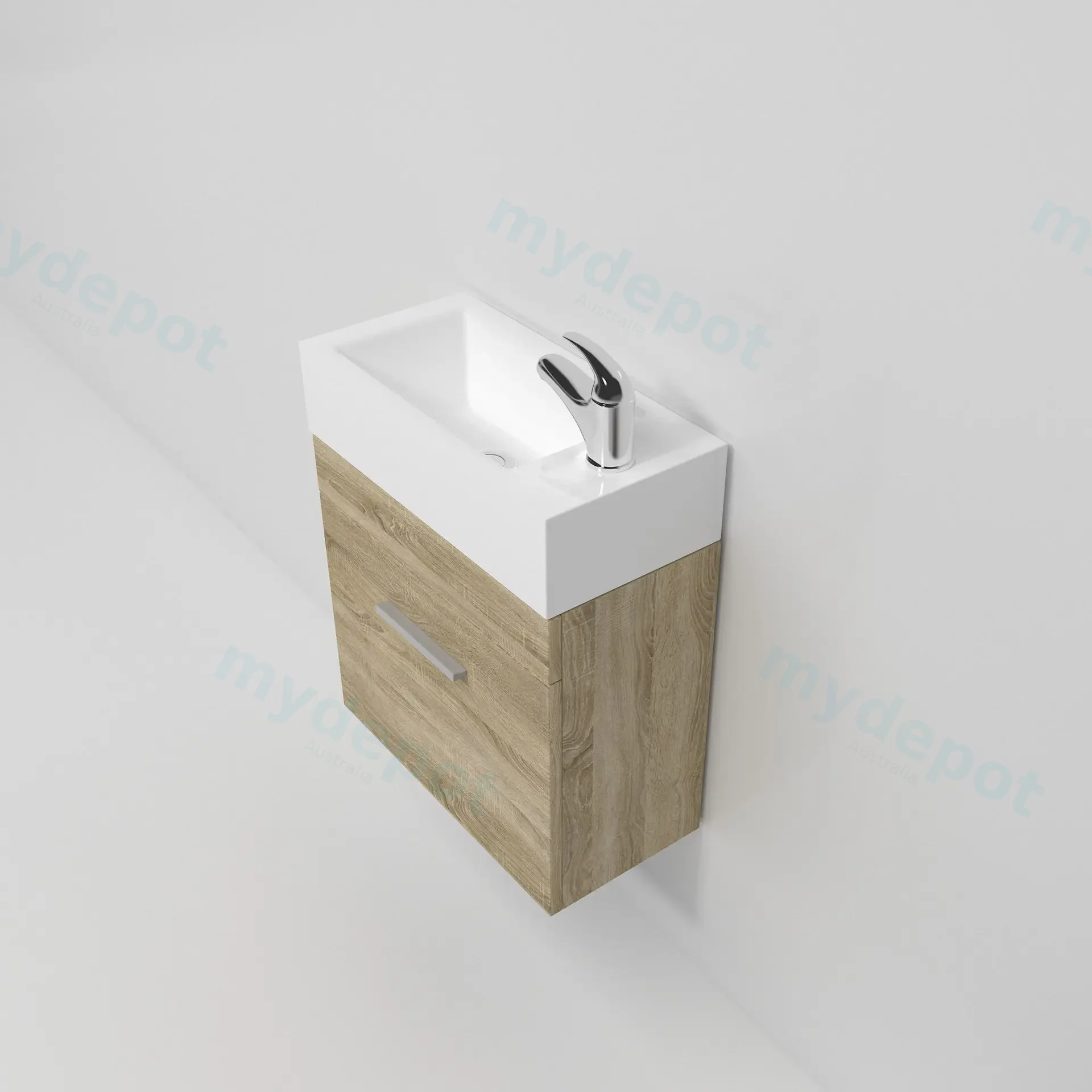 500mm White Oak MDF 1 Door Wall Hung Bathroom Vanity Cabinet Only view 5