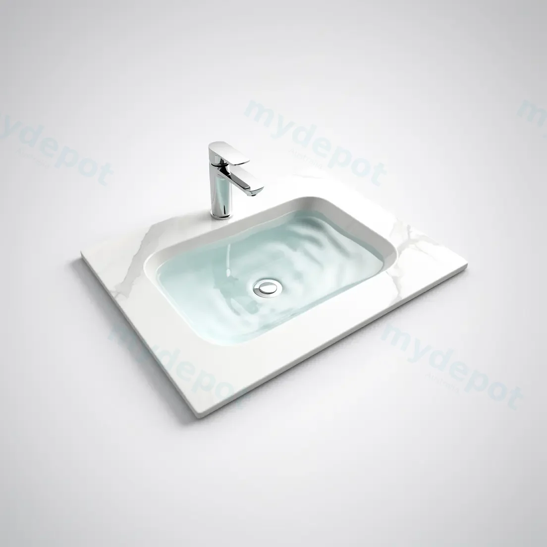 600Lx460Dx180Hmm White Marble Look Sintered Stone Top With Undermount Basin view 6