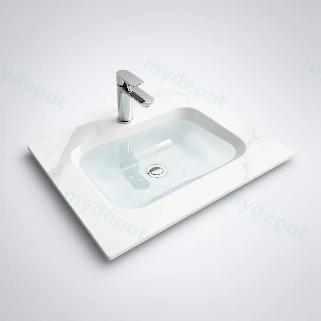 600Lx460Dx180Hmm White Marble Look Sintered Stone Top With Undermount Basin view 7