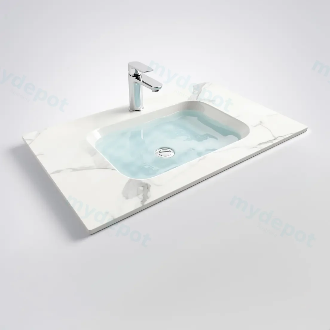 750Lx460Dx180Hmm White Marble Look Sintered Stone Top With Undermount Basin view 6
