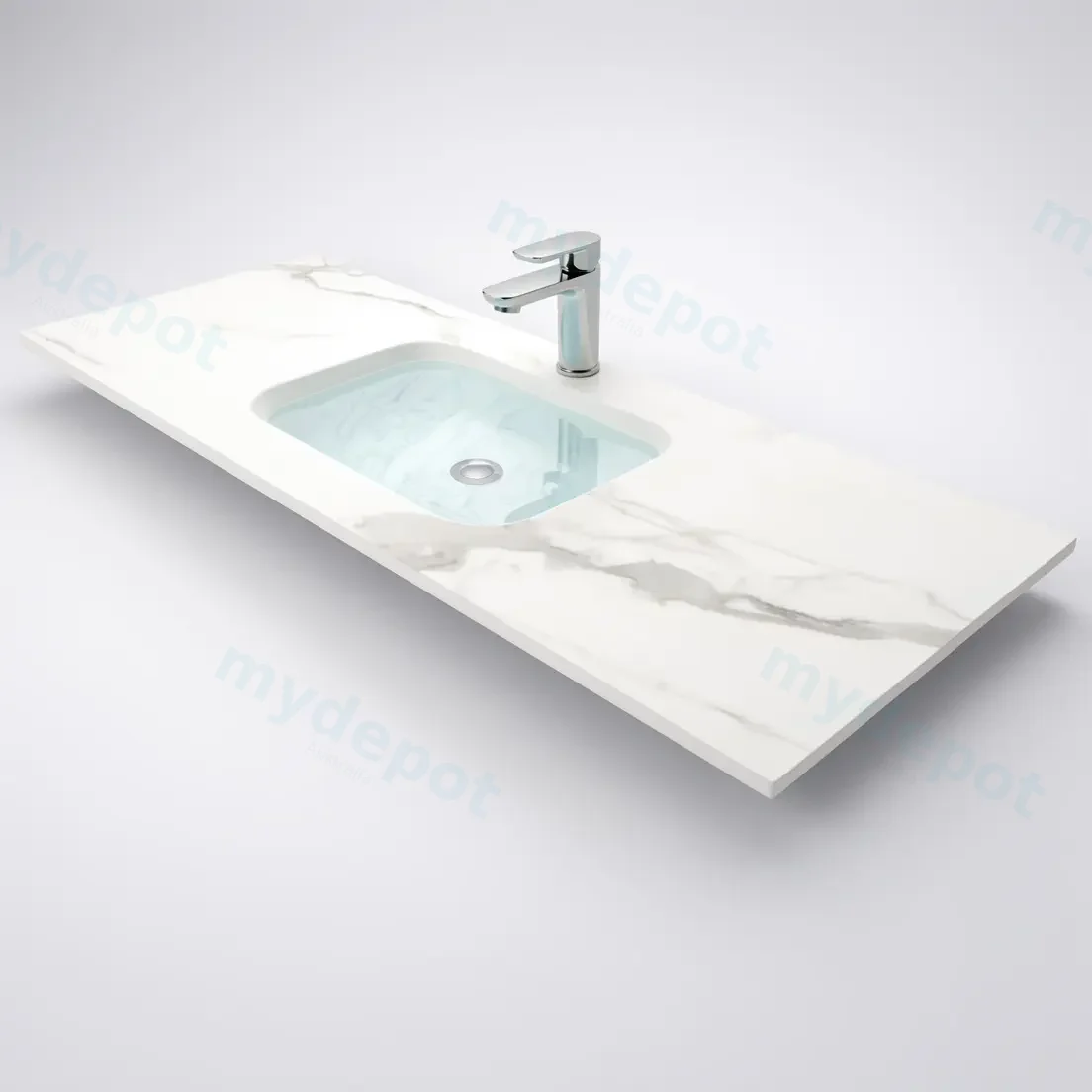 1200Lx460Dx180Hmm White Marble Look Sintered Stone Top With Undermount Basin view 3