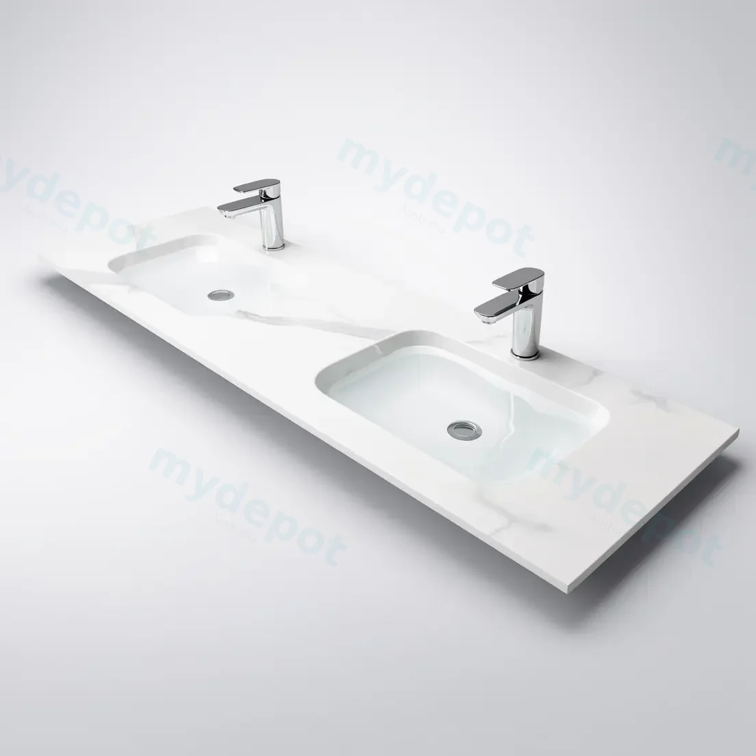 1500Lx460Dx180Hmm White Marble Look Sintered Stone Top With Double Undermount Basin view 2