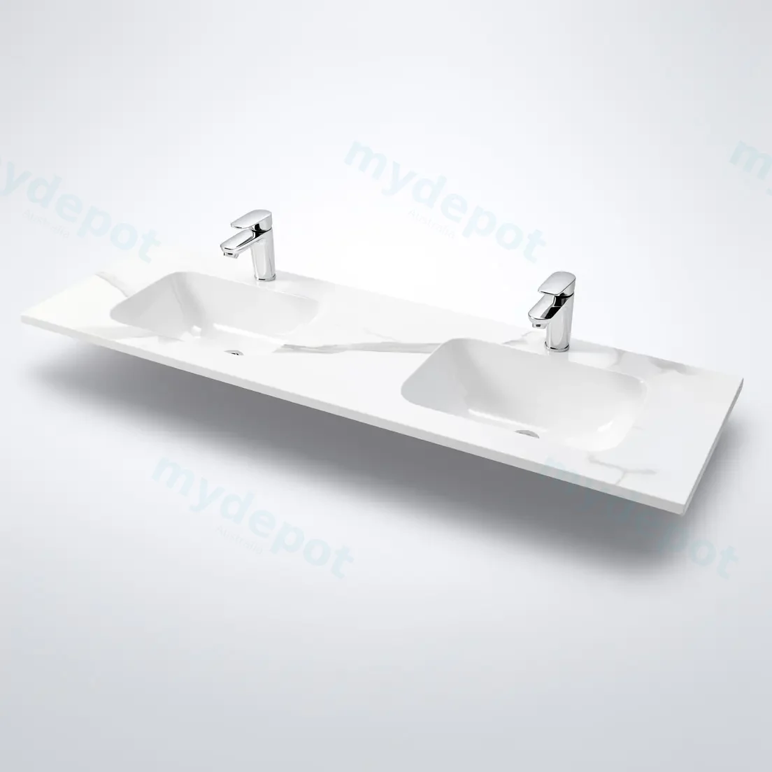 1500Lx460Dx180Hmm White Marble Look Sintered Stone Top With Double Undermount Basin view 4