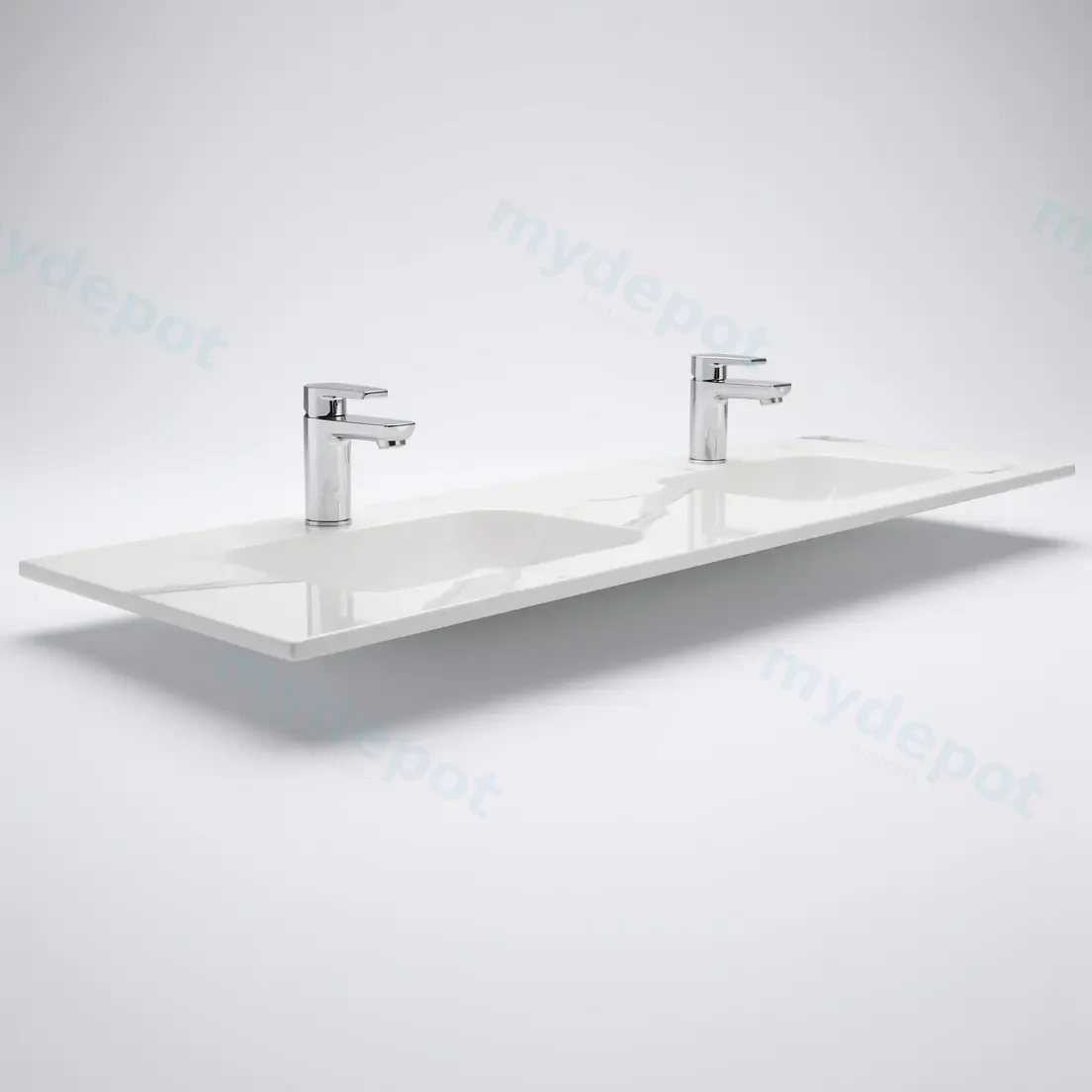 1500Lx460Dx180Hmm White Marble Look Sintered Stone Top With Double Undermount Basin view 5