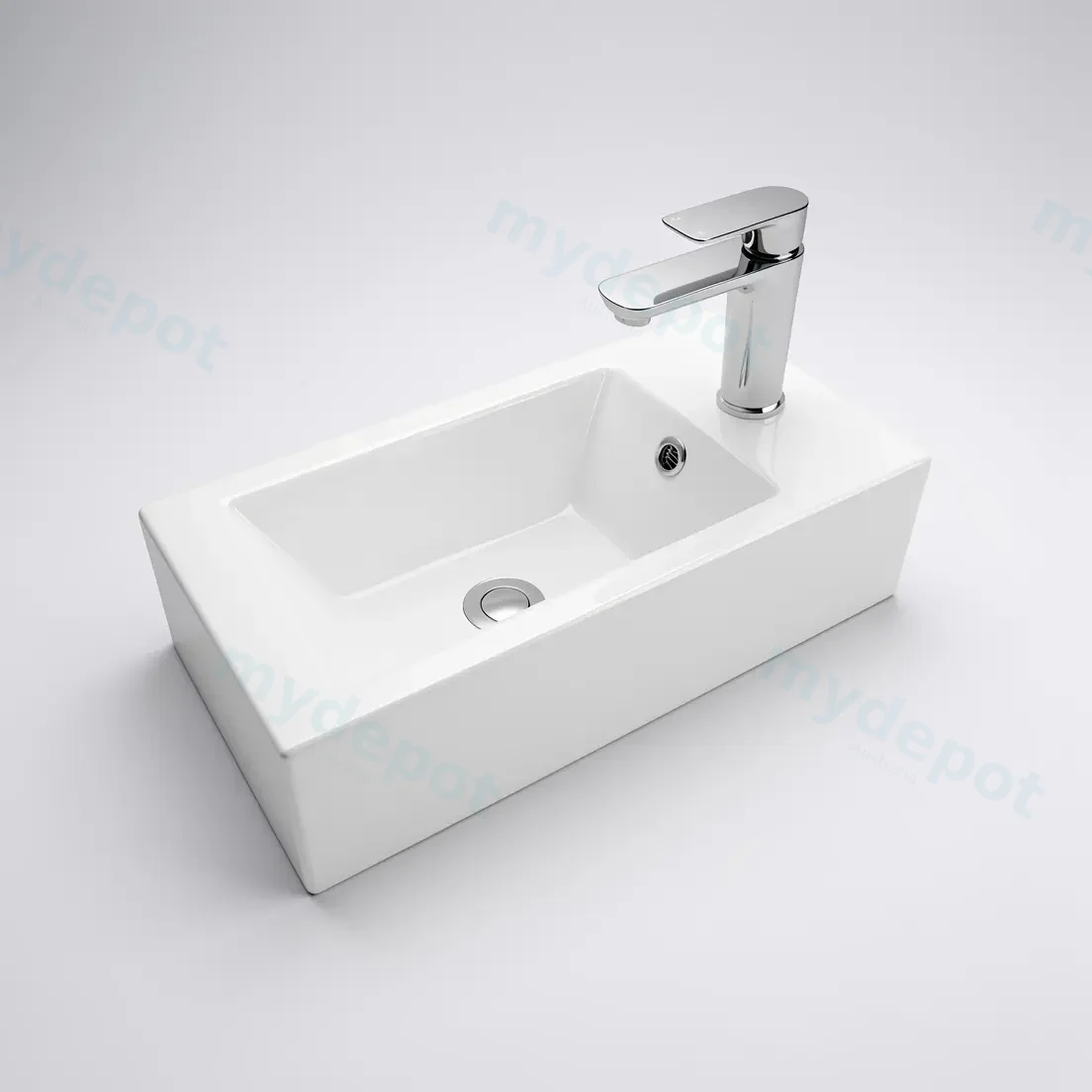 510Lx255Dx150Hmm Gloss White Ceramic Top Right Tap Hole view 4
