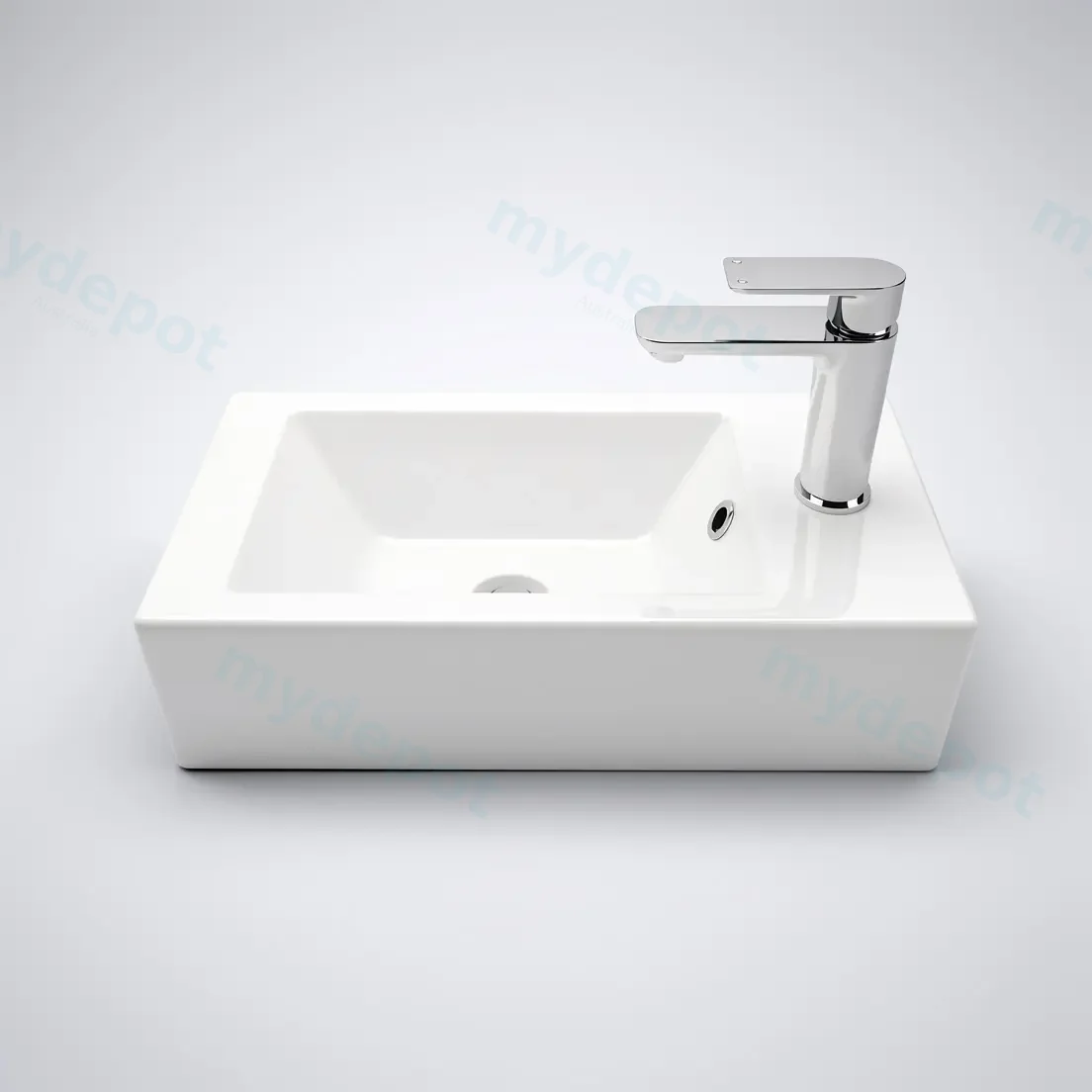 510Lx255Dx150Hmm Gloss White Ceramic Top Right Tap Hole view 2