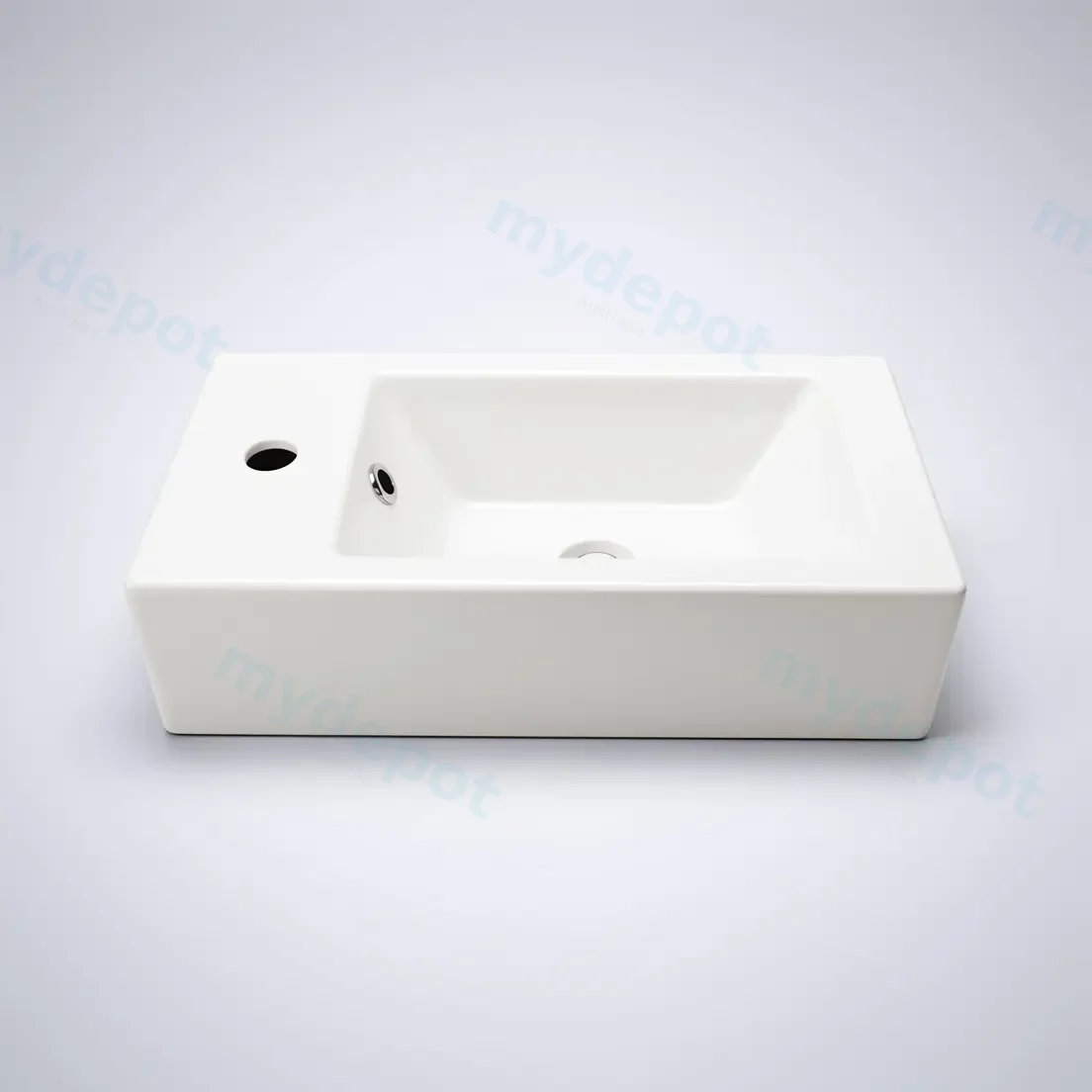 510Lx255Dx150Hmm Gloss White Ceramic Top Left Tap Hole view 2