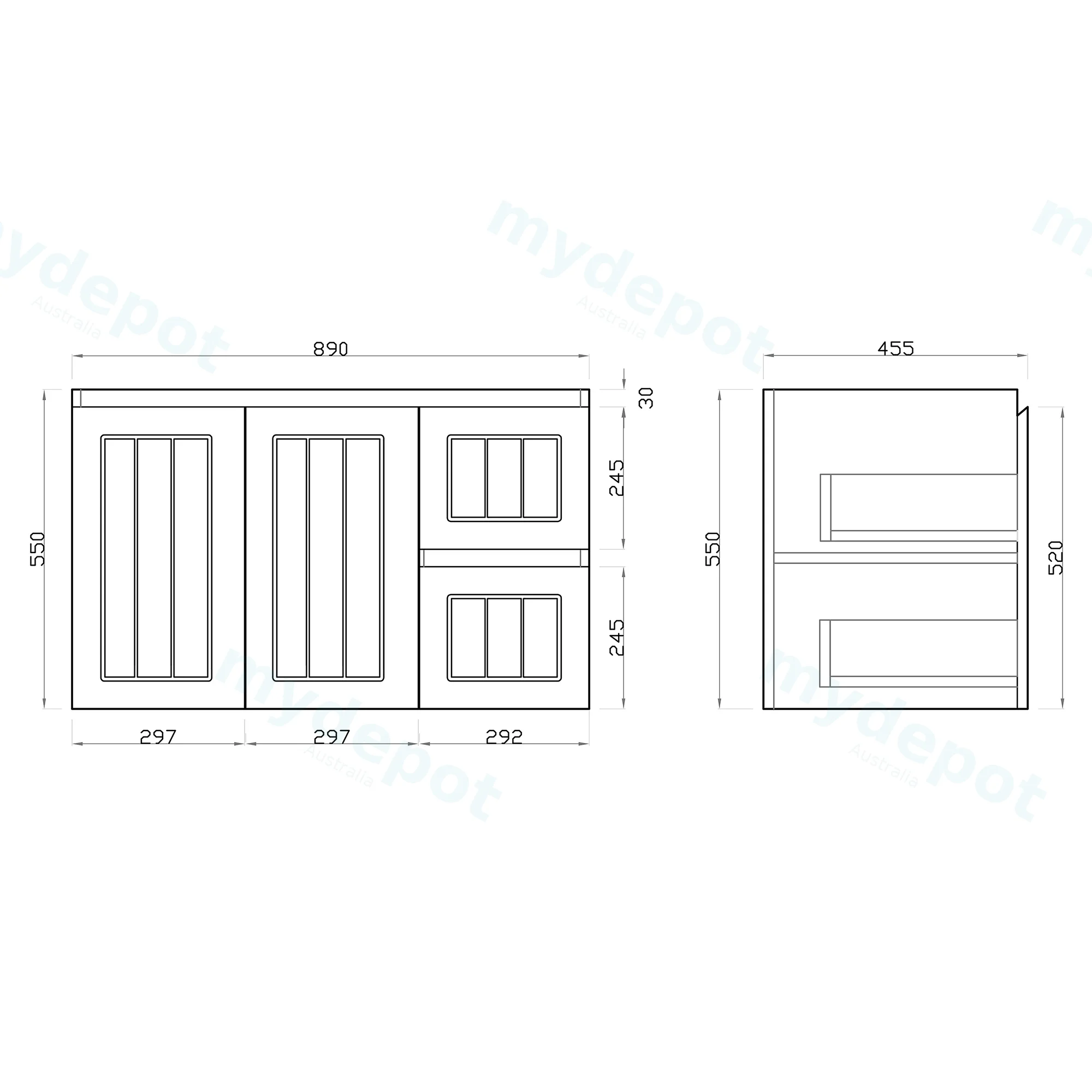 900Lx550Hx460Dmm Amber Matte White 2PAC MDF 2R/DW 2L/DR Wall Hung Vanity view 3