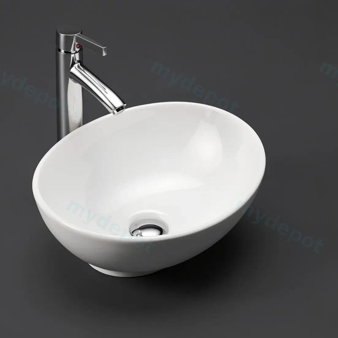 410*340*135mm Gloss White Birch Fine Ceramic Above Counter Basin No Overflow,32mm Waste view 2