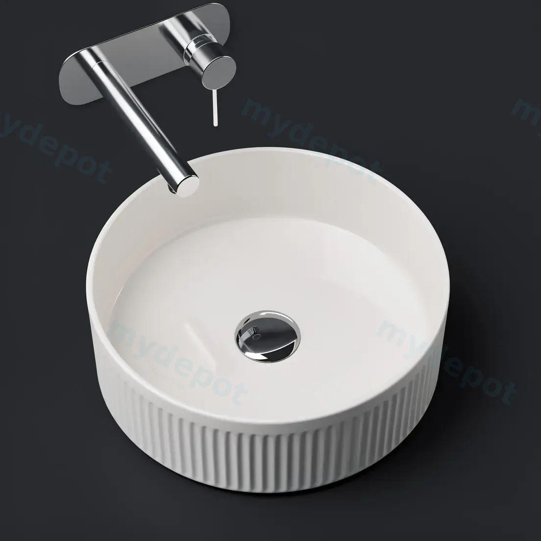 400x400x130mm Round Fluted Goss White Ceramic Art Basin Above Counter Basin Non-overflow view 2