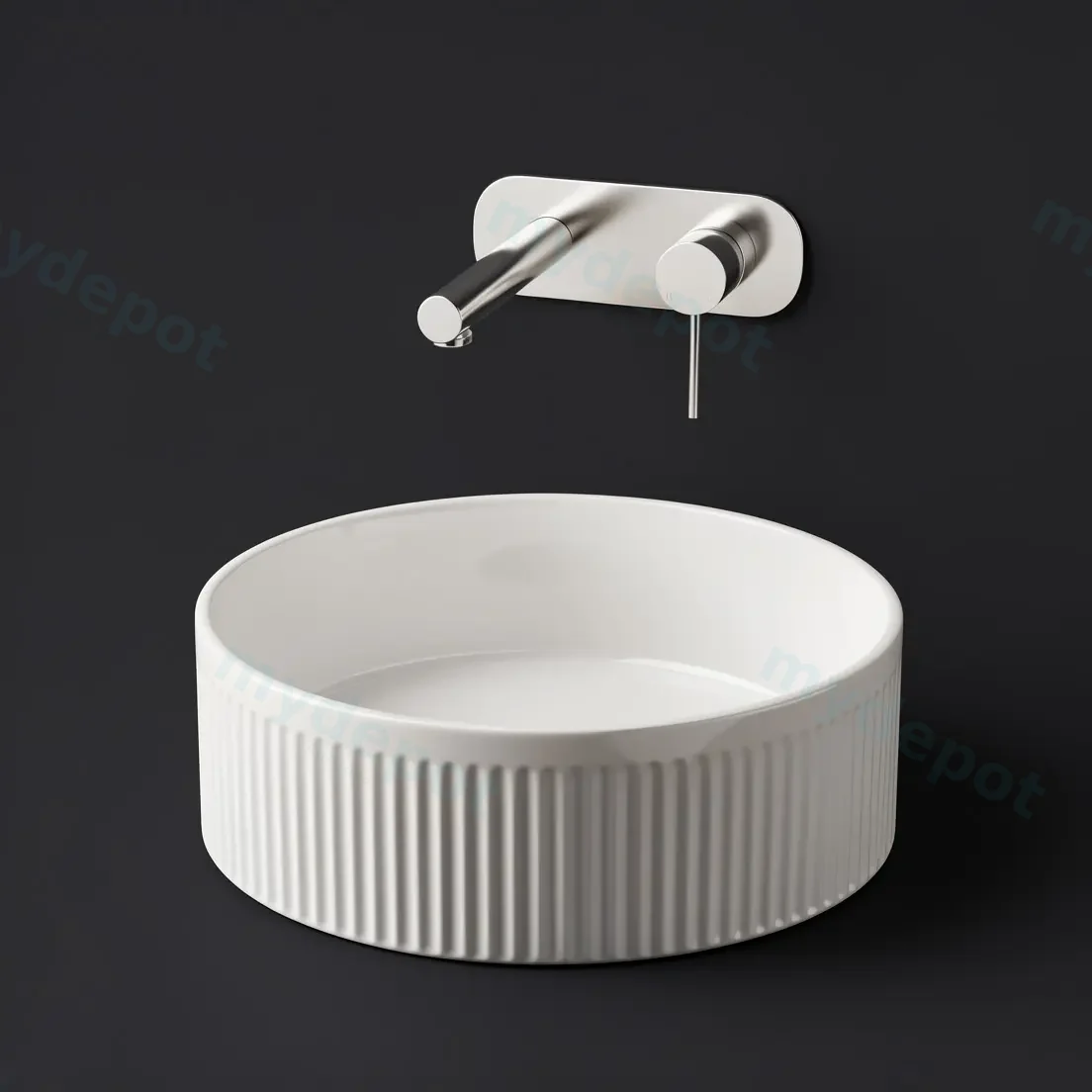 400x400x130mm Round Fluted Goss White Ceramic Art Basin Above Counter Basin Non-overflow view 3