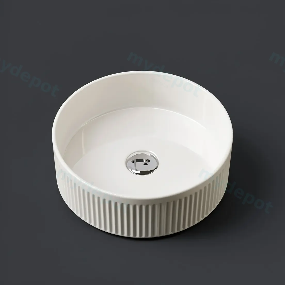 400x400x130mm Round Fluted Goss White Ceramic Art Basin Above Counter Basin Non-overflow view 5