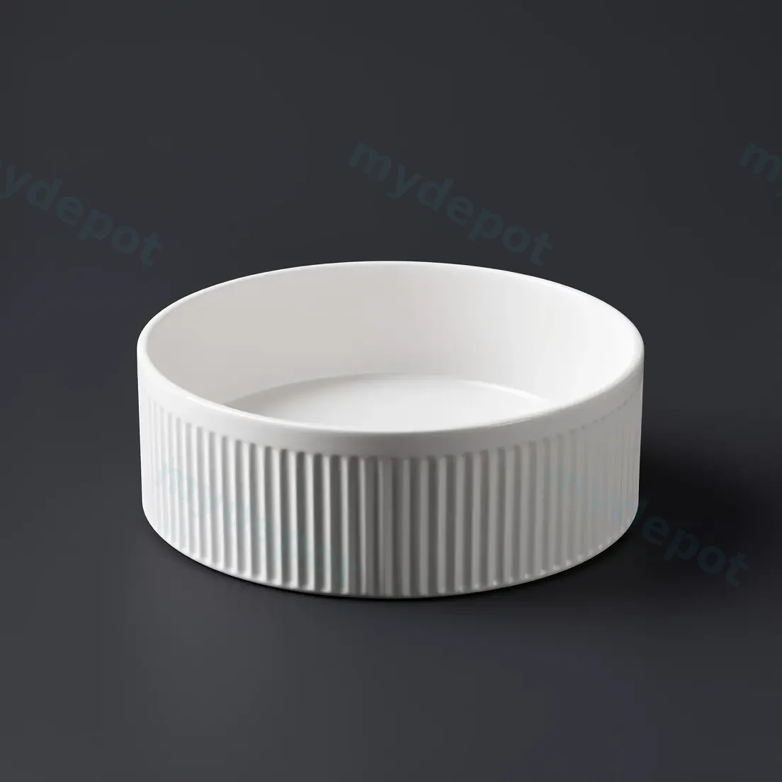 400x400x130mm Round Fluted Goss White Ceramic Art Basin Above Counter Basin Non-overflow view 6