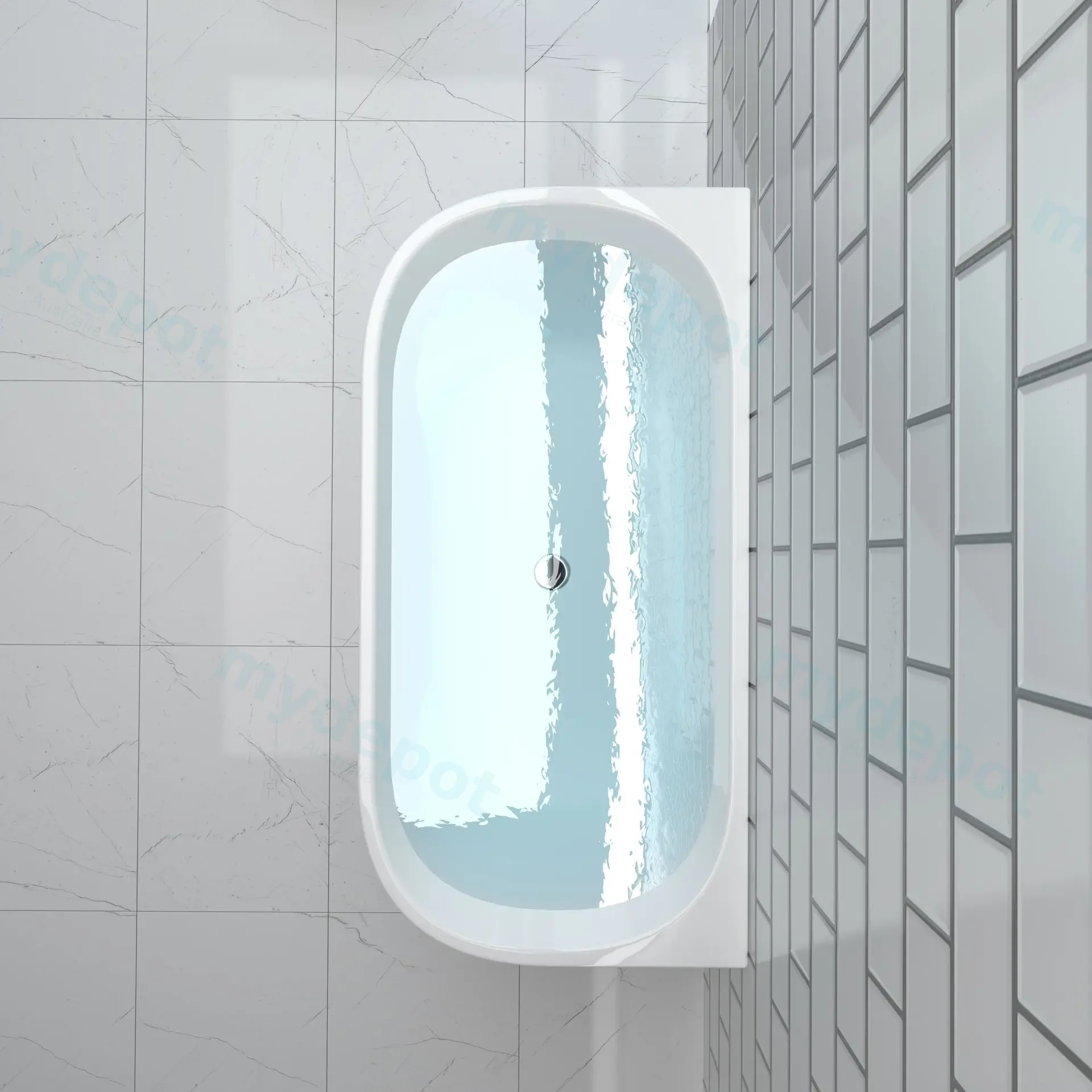 1500mm Ellis Back To Wall Bathtub Gloss White Acrylic Round Edge view 3