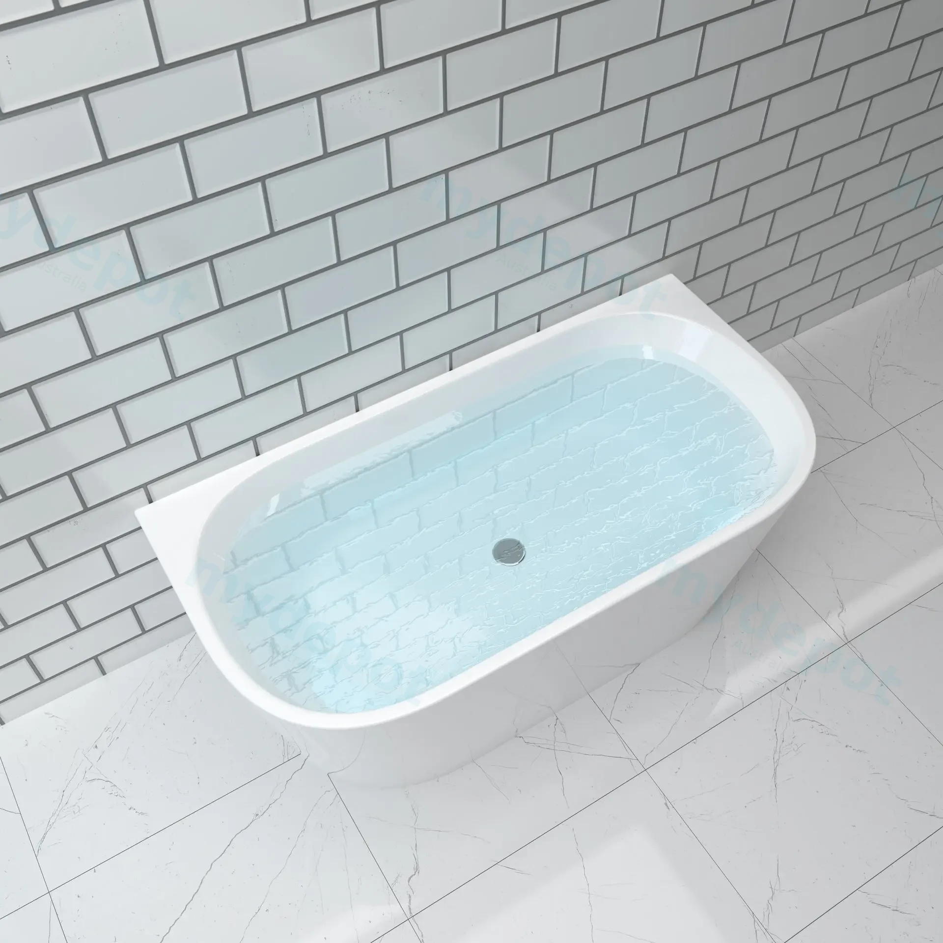 1700mm Ellis Back To Wall Bathtub Gloss White Acrylic Round Edge view 2