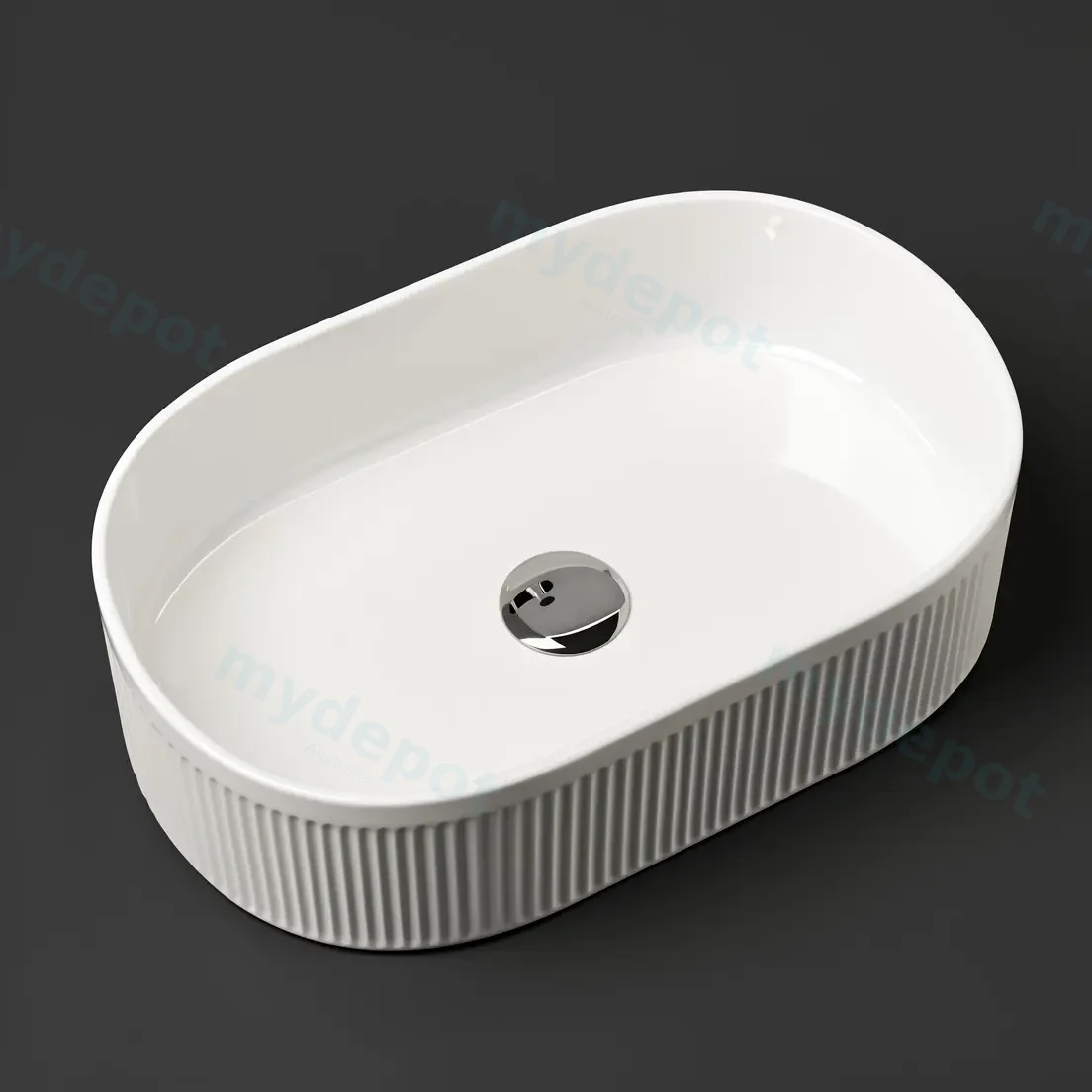 490x310x130mm Pill Fluted Gloss White Ceramic Art Basin Above Counter Basin Non-overflow view 4