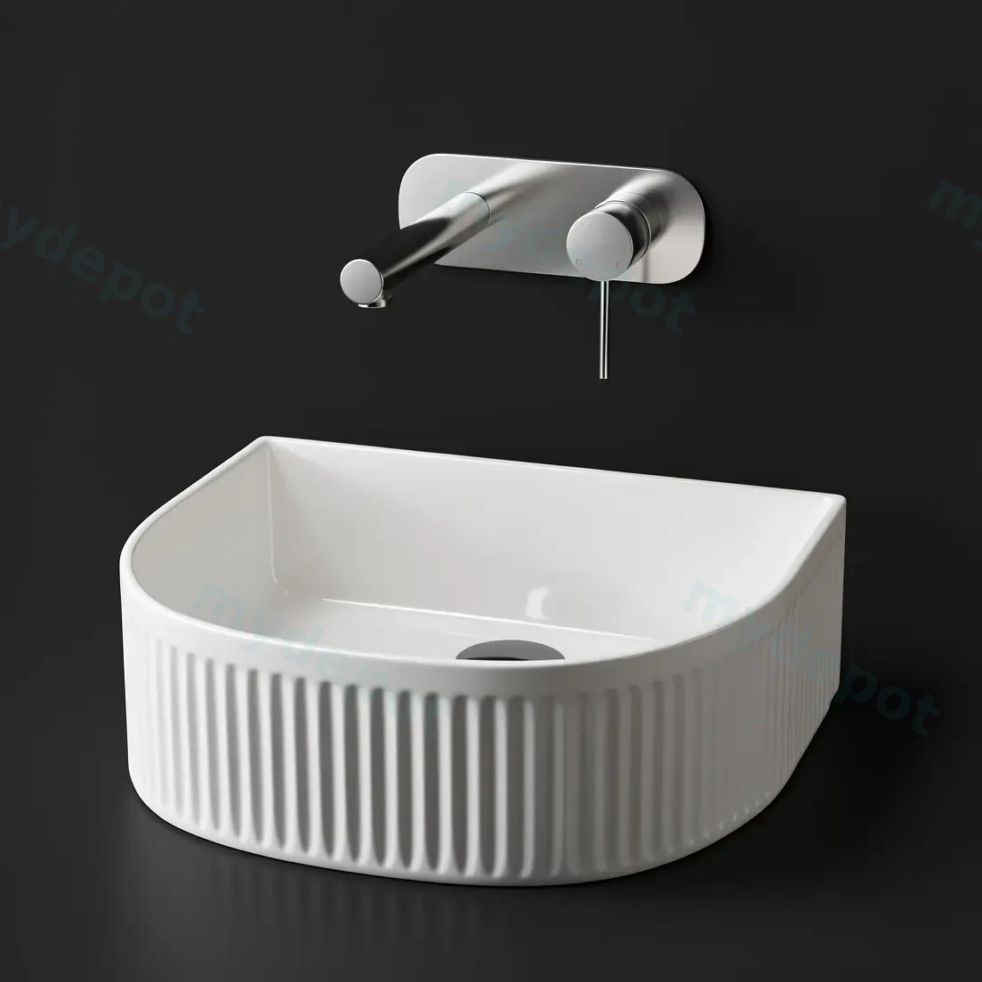 400x350x130mm Arch Fluted Gloss White Ceramic Art Basin Above Counter Basin Non-overflow view 2