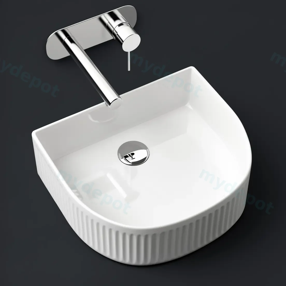 400x350x130mm Arch Fluted Gloss White Ceramic Art Basin Above Counter Basin Non-overflow view 3