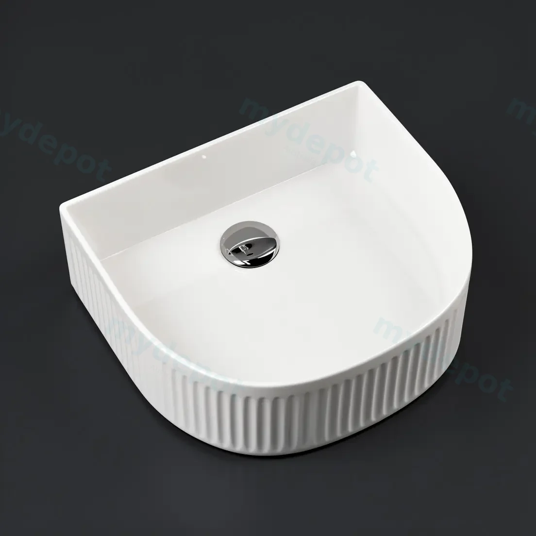 400x350x130mm Arch Fluted Gloss White Ceramic Art Basin Above Counter Basin Non-overflow view 4