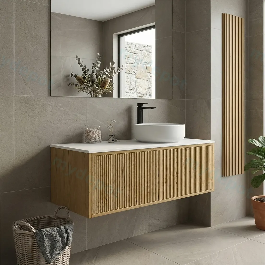 Kiama 1200mm Prime Oak One Right Drawer One Left Door Wall Hung Vanity Cabinet Only view 2