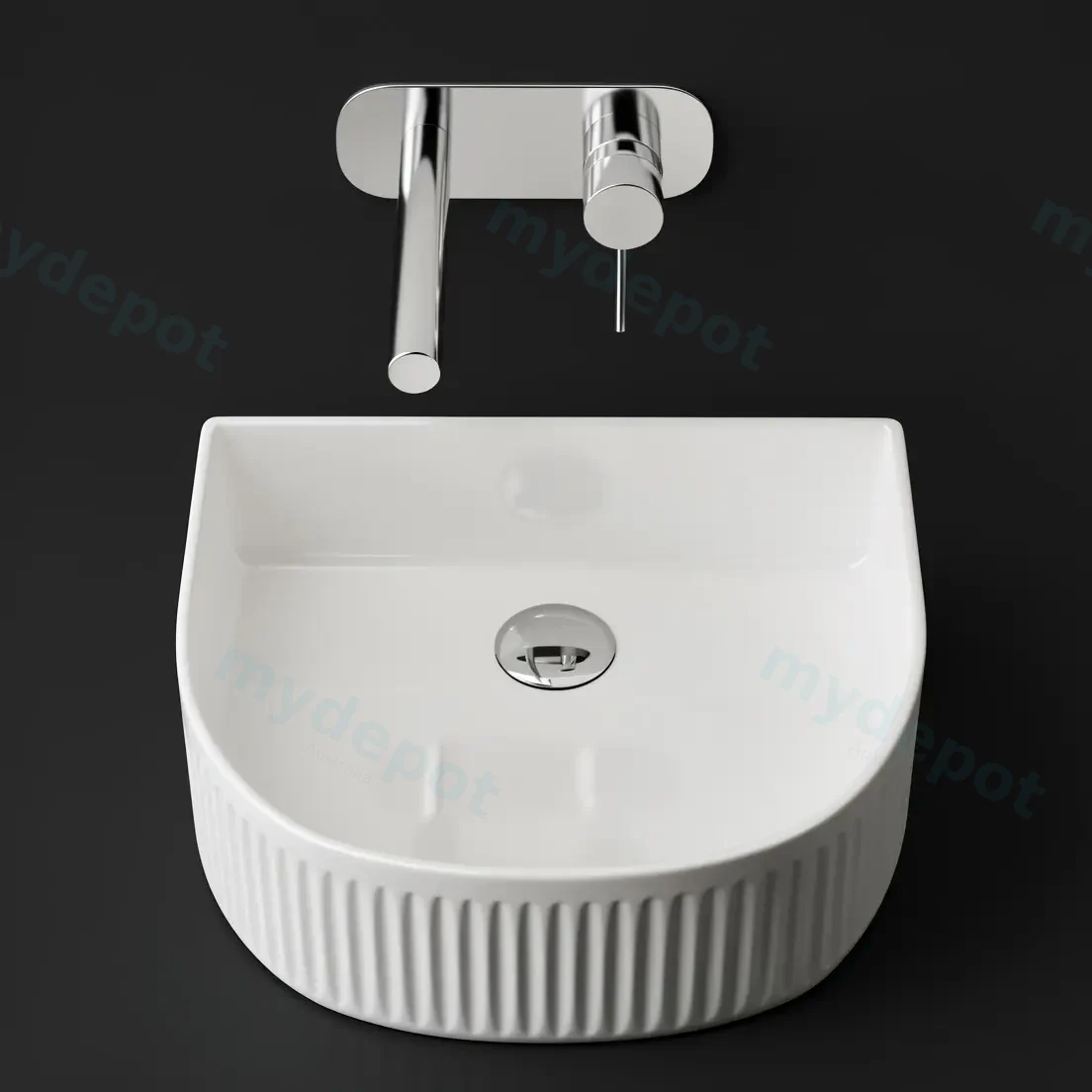 400x350x130mm Arch Fluted Gloss White Ceramic Art Basin Above Counter Basin Non-overflow view 5