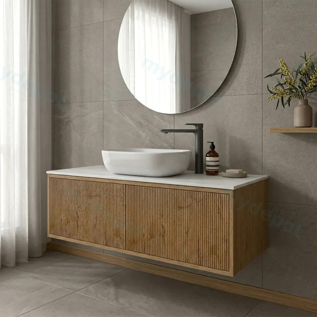 Kiama Slim 1200mm Prime Oak One Left Drawer One Right Door Narrow Wall Hung Vanity Cabinet Only view 2