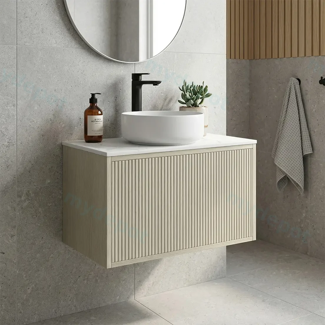 Kiama Slim 600mm Coastal Oak One Drawer Narrow Wall Hung Vanity Cabinet Only view 2