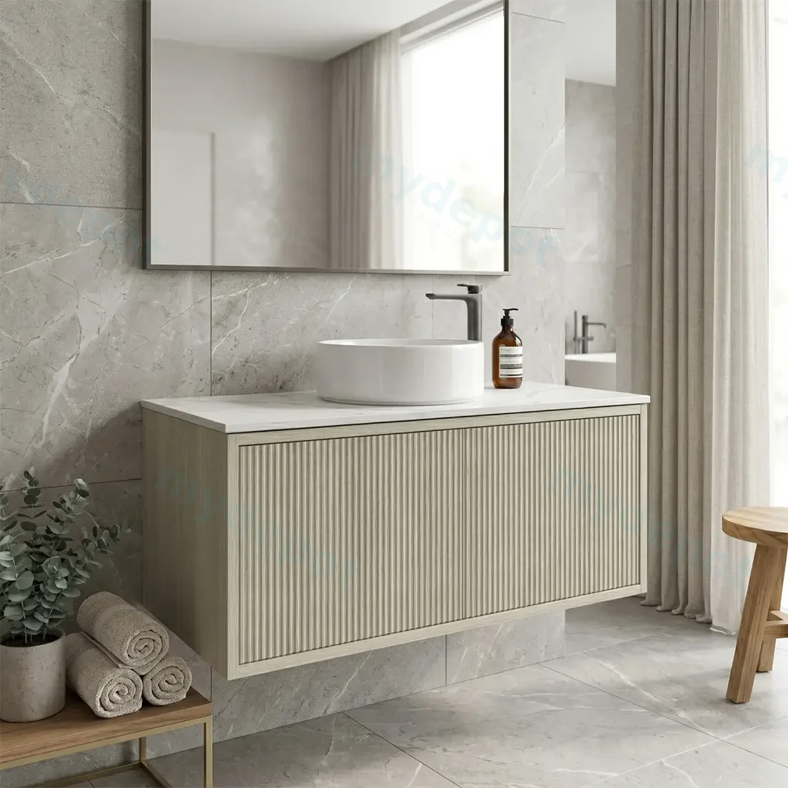 Kiama Slim 900mm Coastal Oak One Left Drawer One Right Door Narrow Wall Hung Vanity Cabinet Only view 2