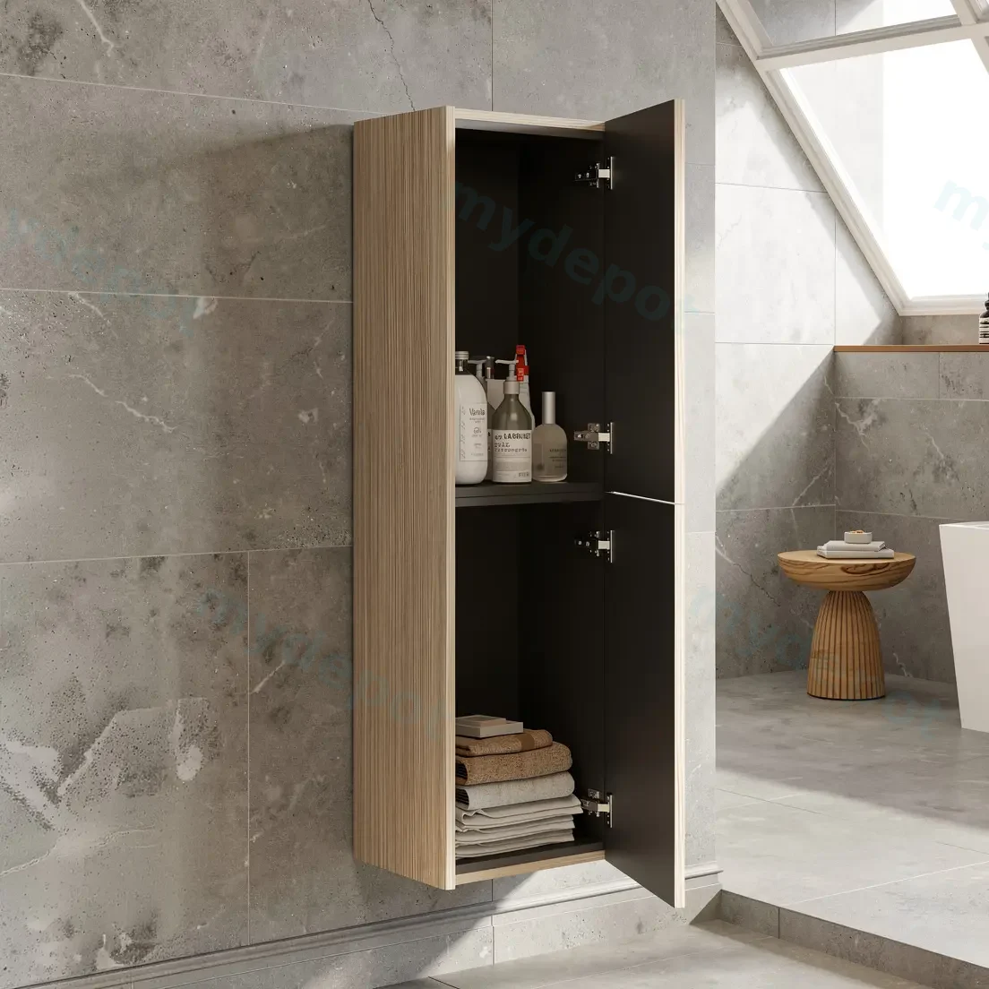 Customised Kiama Tall Boy Cabinet - Coastal Oak - 400L x 300D x 1350H mm - 2 Doors view 2