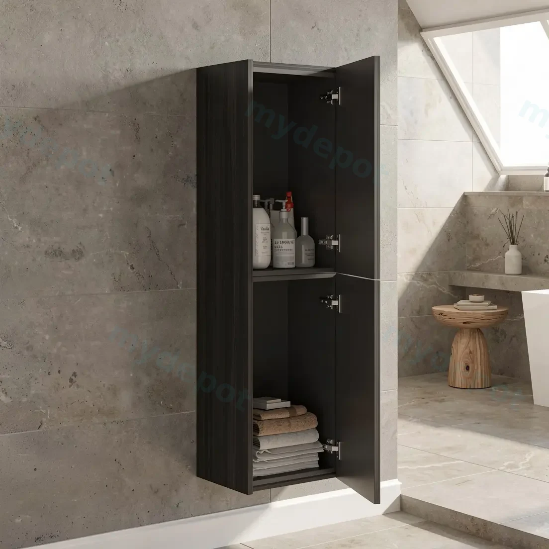 Customised Kiama Tall Boy Cabinet - Bottega Oak - 400L x 300D x 1350H mm - 2 Doors view 2