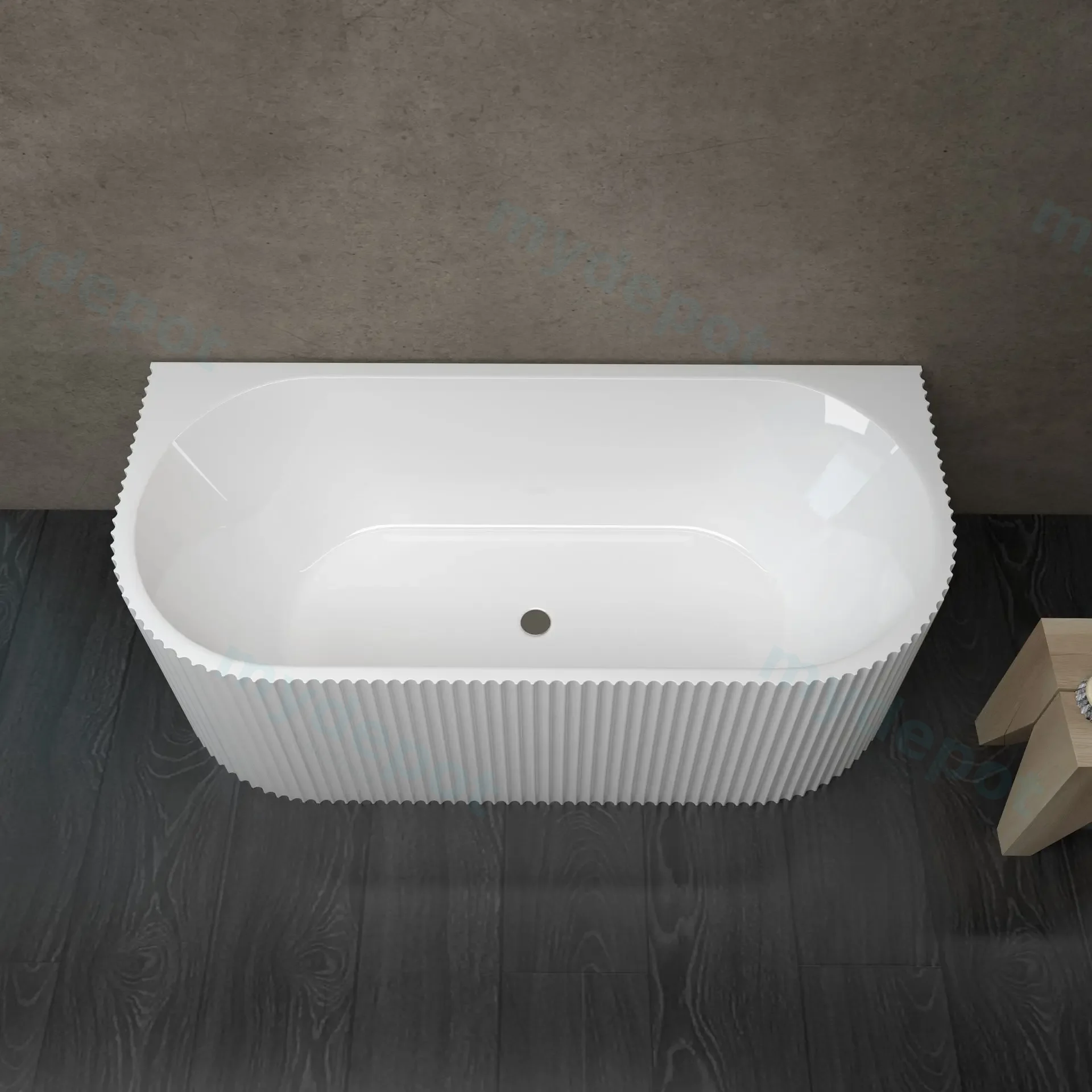 1700mm Kiama Grooved Gloss White Back to Wall Bathtub view 4