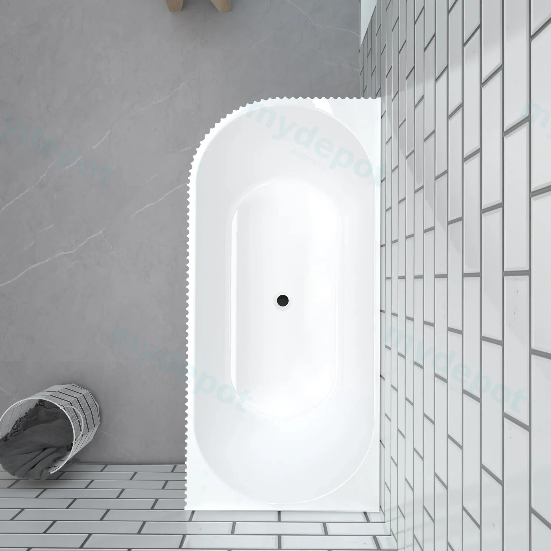 1700mm Kiama Grooved Gloss White Right Corner Fit Bathtub view 3