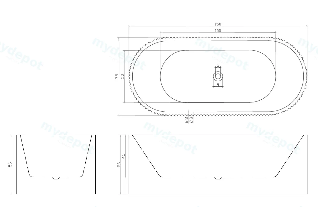 1500mm Kiama Grooved Gloss White Freestanding Bathtub view 9