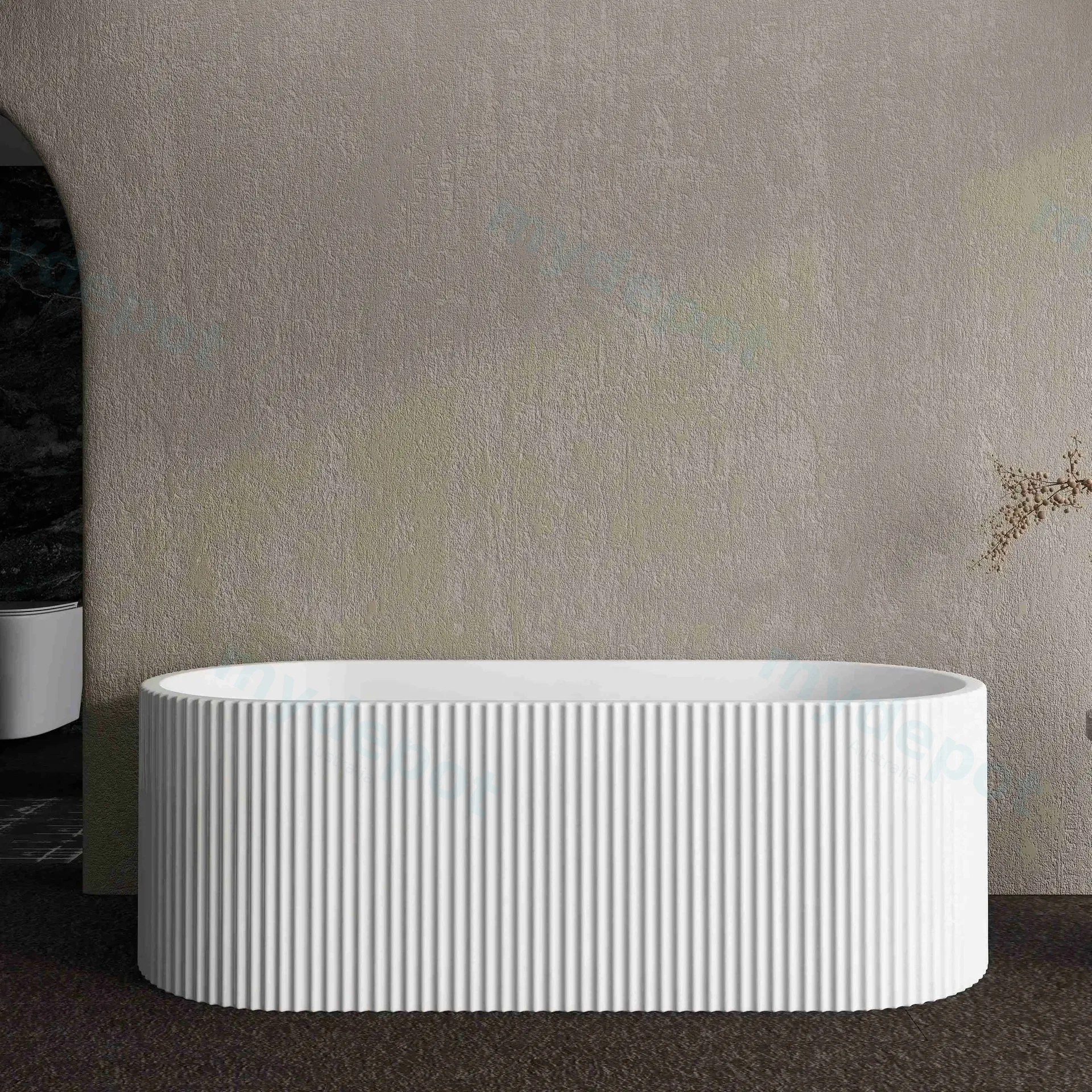 1500mm Kiama Grooved Gloss White Freestanding Bathtub view 4