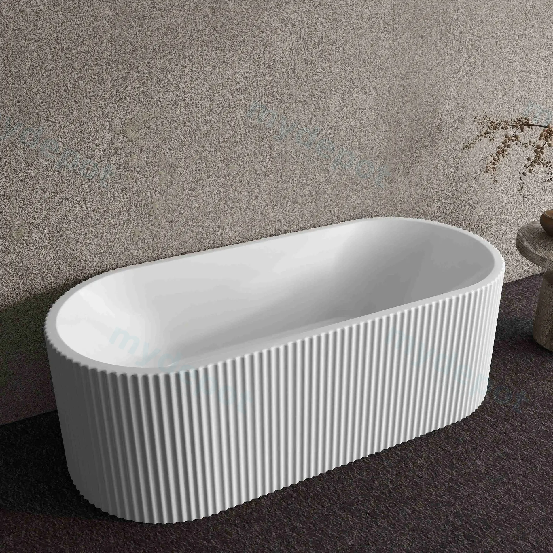 1500mm Kiama Grooved Gloss White Freestanding Bathtub view 6
