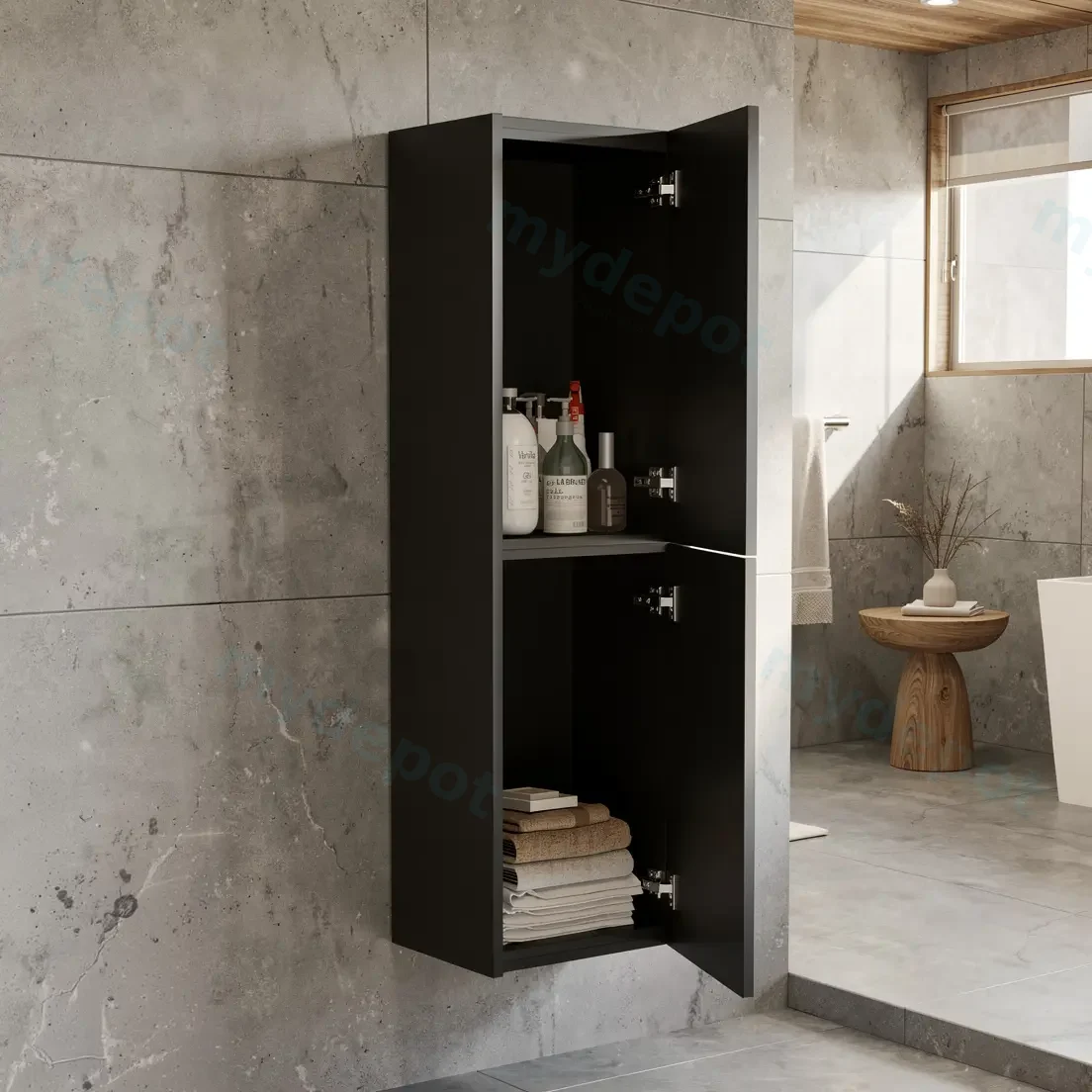 Customised Kiama Tall Boy Cabinet - Matte Black - 400L x 300D x 1350H mm - 2 Doors view 2