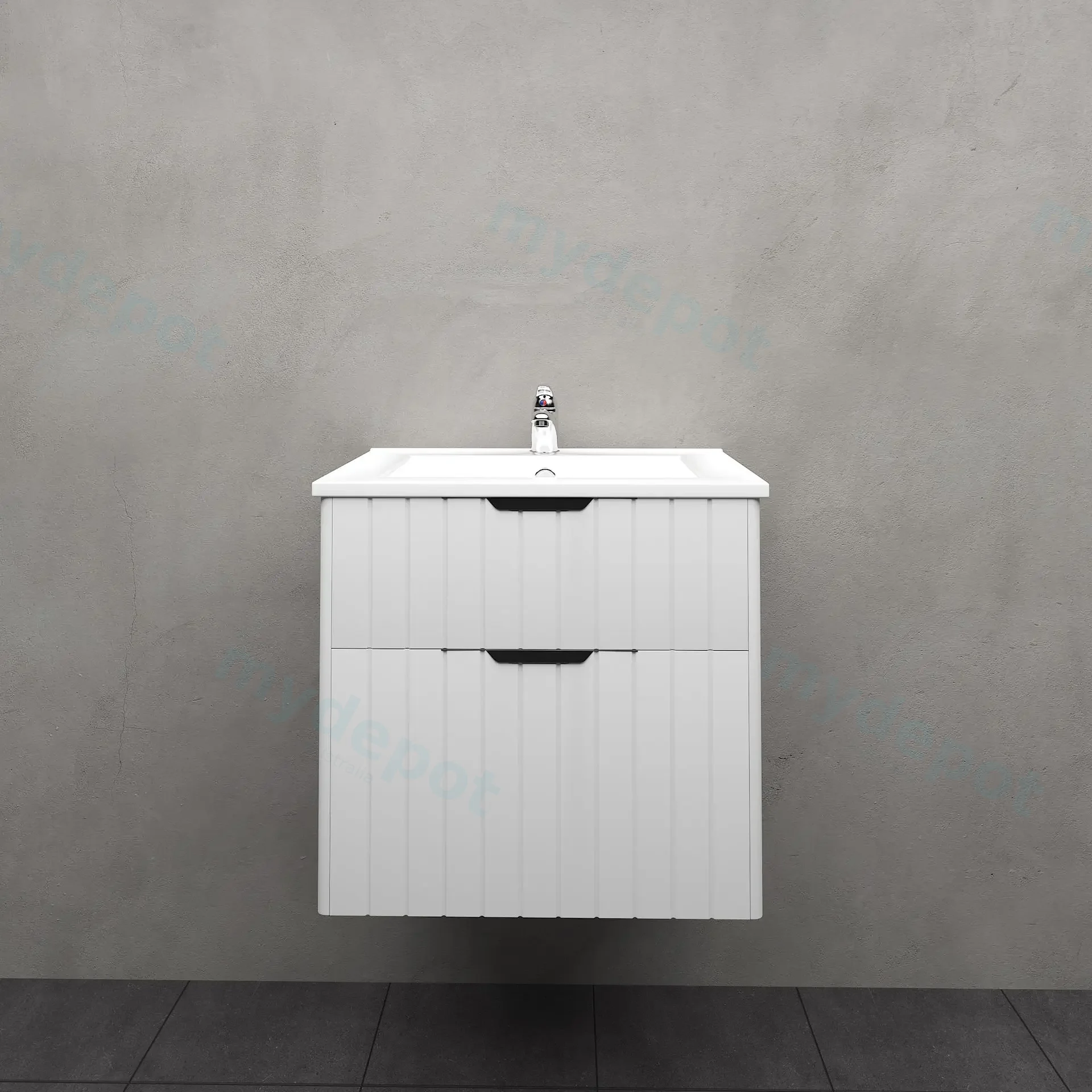 600mm Aria Matte White MDF Two Drawers Wall Hung Bathroom Vanity Cabinet Only With Handle view 2