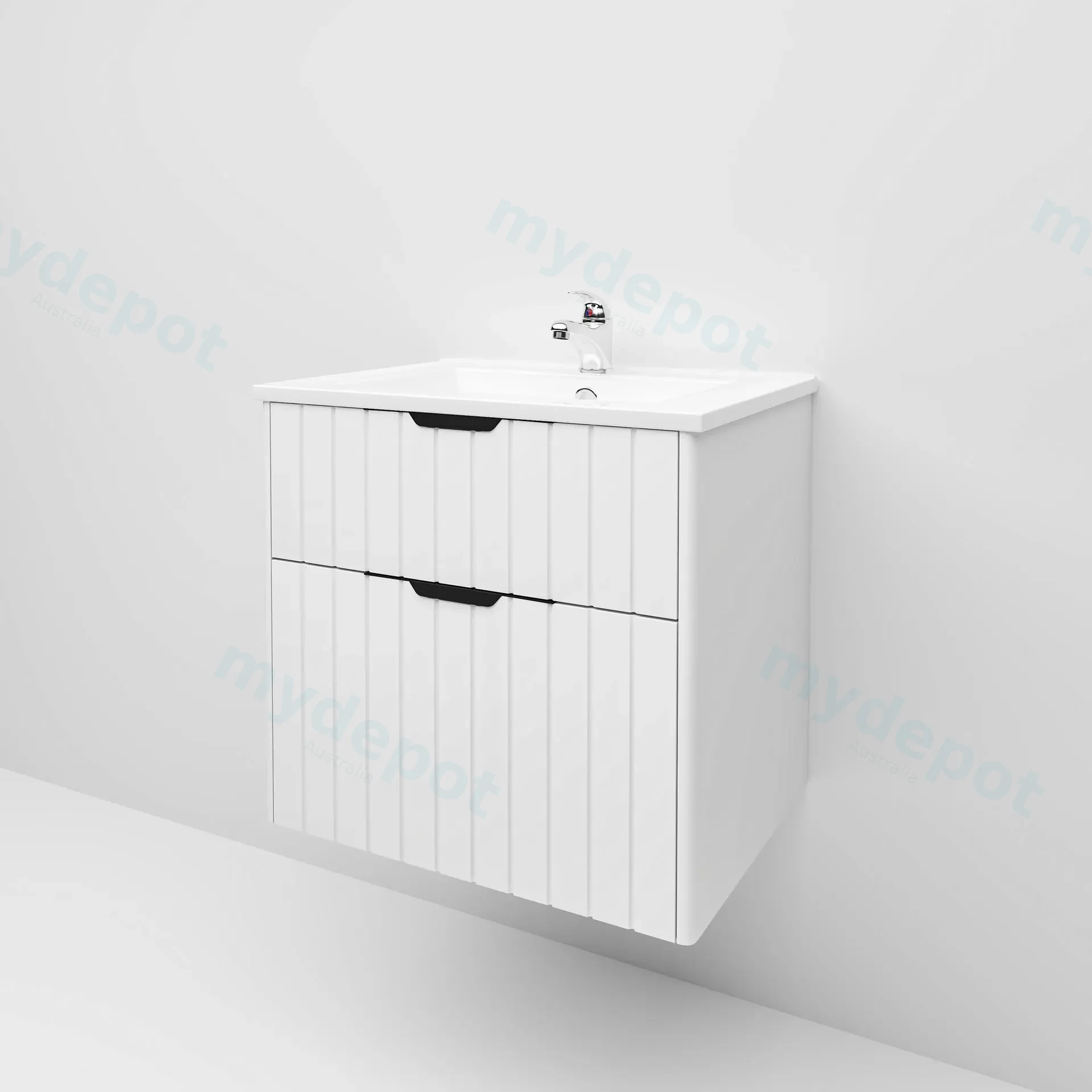 600mm Aria Matte White MDF Two Drawers Wall Hung Bathroom Vanity Cabinet Only With Handle view 3