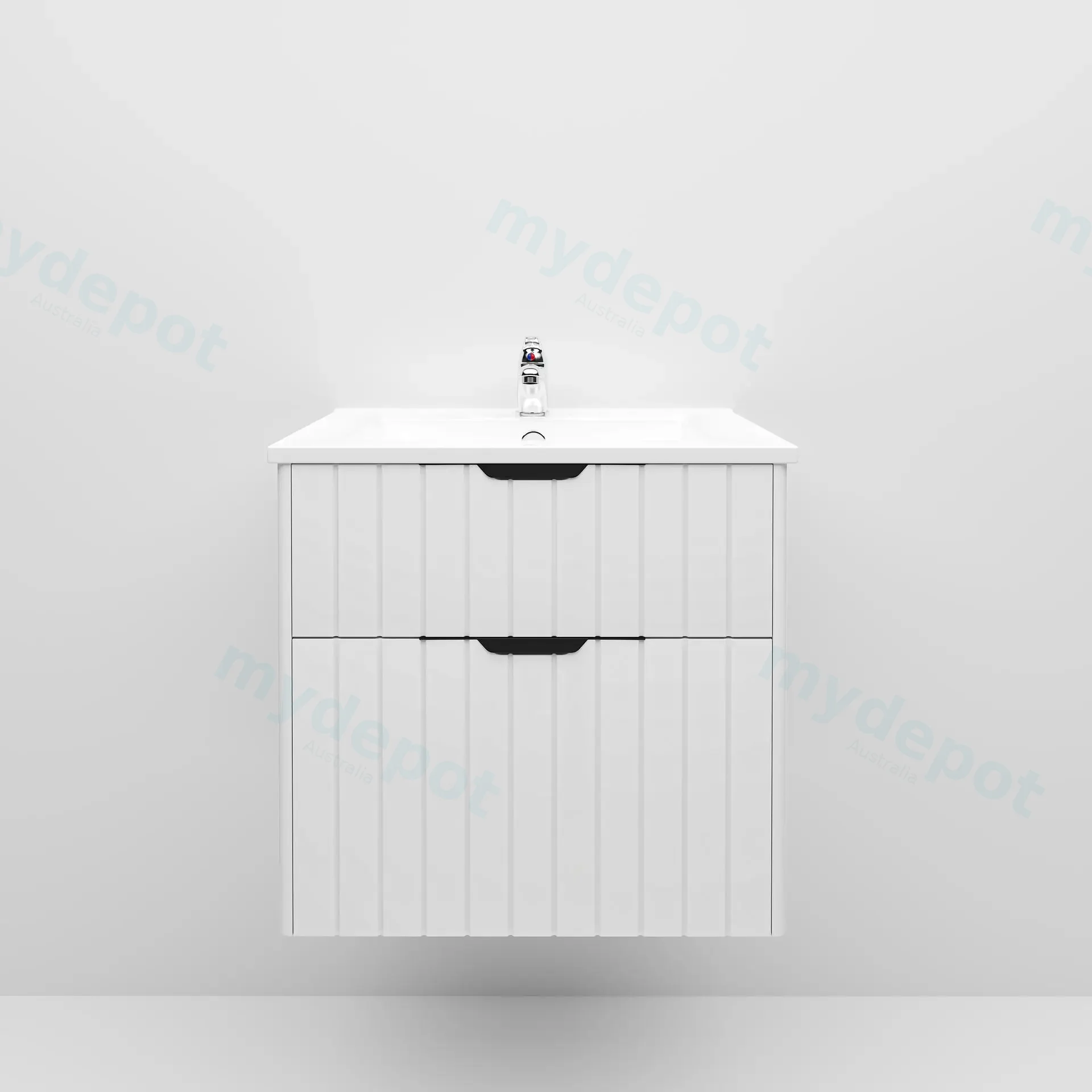 600mm Aria Matte White MDF Two Drawers Wall Hung Bathroom Vanity Cabinet Only With Handle view 5