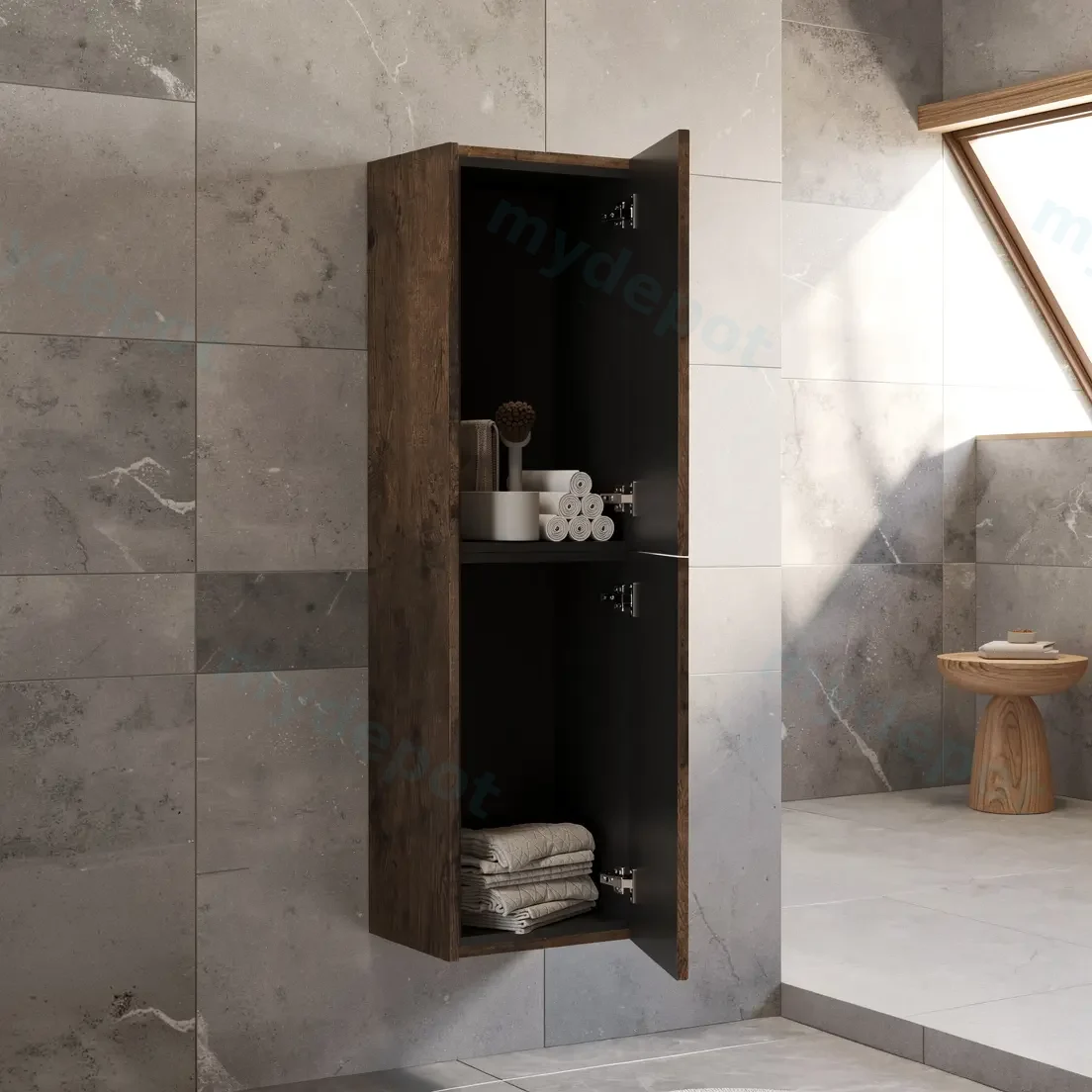 Customised Kiama Tall Boy Cabinet - Dark Oak - 400L x 300D x 1350H mm - 2 Doors view 2