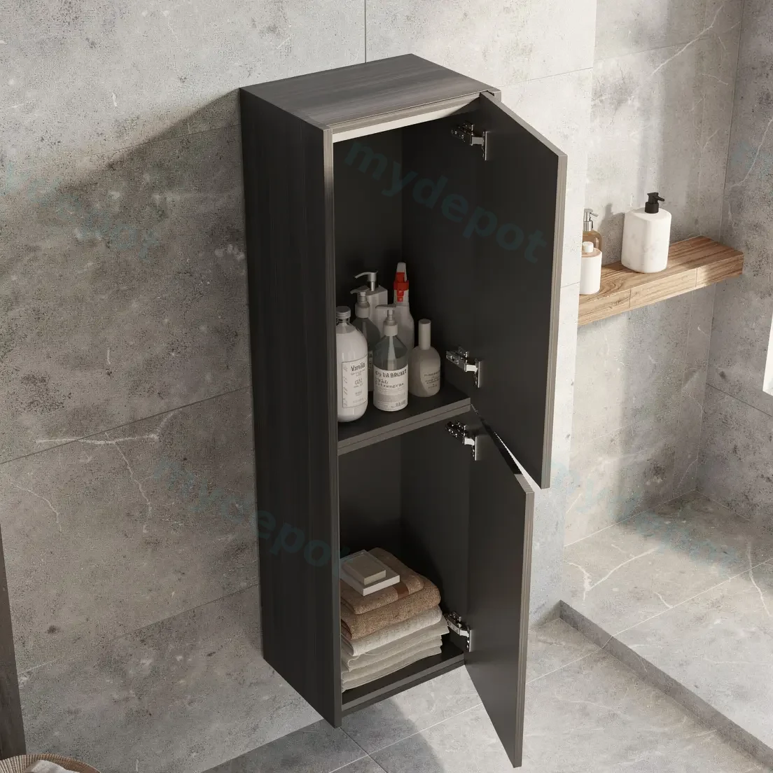 Customised Kiama Fluted Tall Boy Cabinet - Bottega Oak - 400L x 300D x 1350H mm - 2 Doors view 2