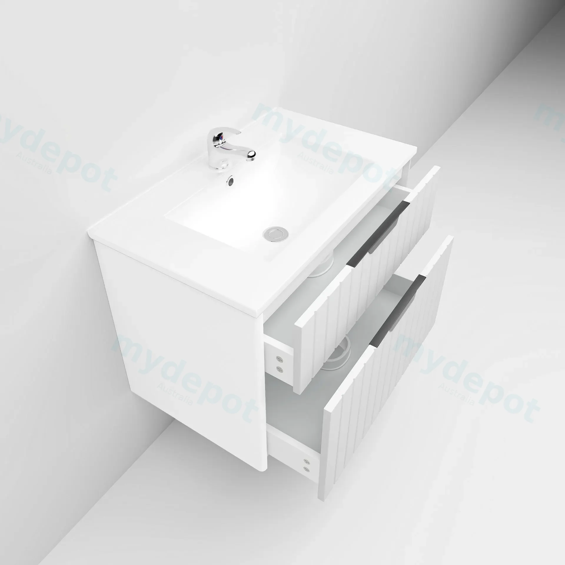 750mm Aria Matte White Mdf Two Drawers Wall Hung Bathroom Vanity Cabinet Only With Handle view 5