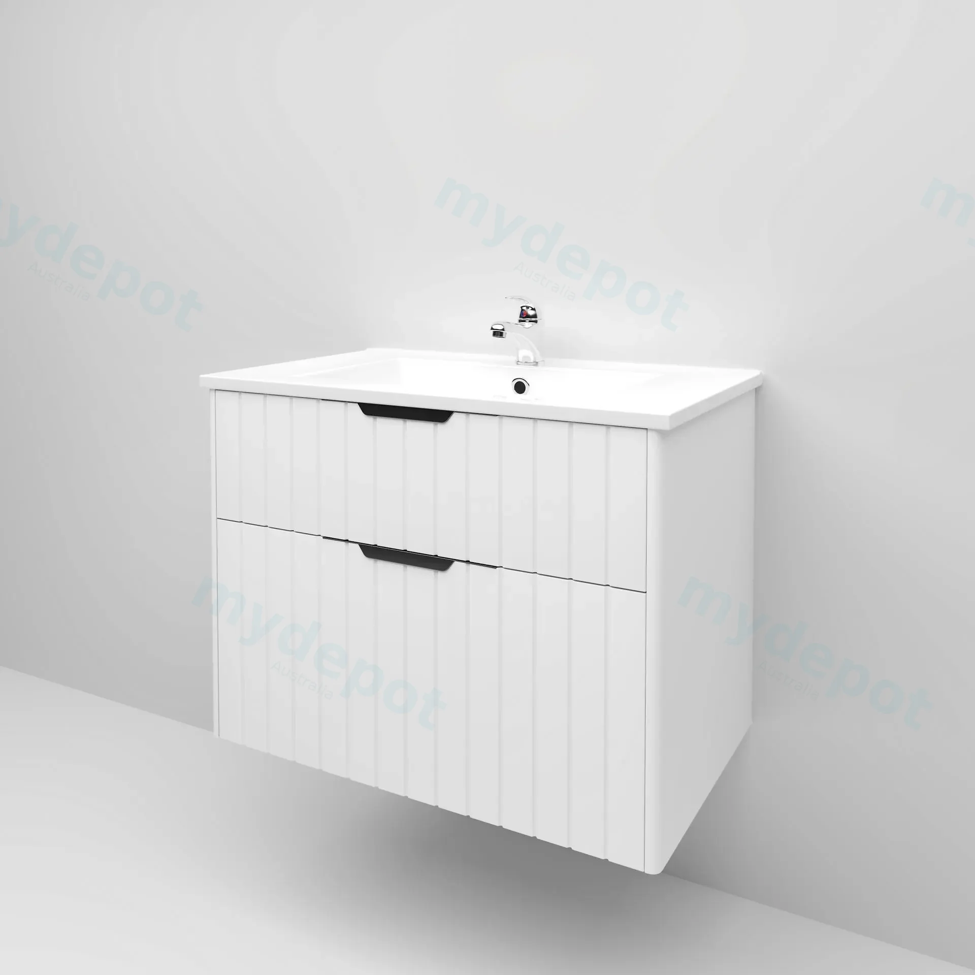 750mm Aria Matte White Mdf Two Drawers Wall Hung Bathroom Vanity Cabinet Only With Handle view 4