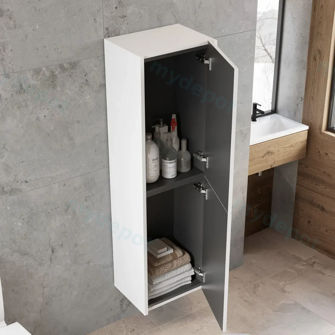 Customised Kiama Fluted Tall Boy Cabinet - Matte White - 400L x 300D x 1350H mm - 2 Doors view 2