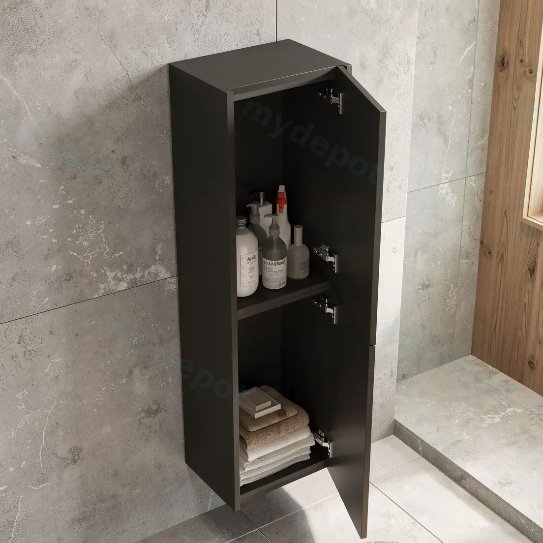 Customised Kiama Fluted Tall Boy Cabinet - Matte Black - 400L x 300D x 1350H mm - 2 Doors view 2