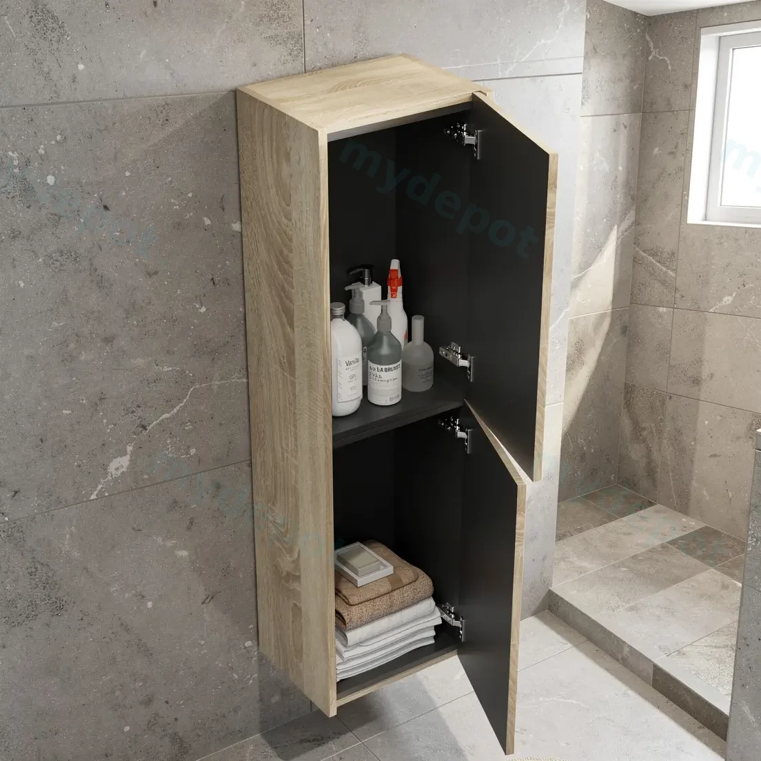 Customised Kiama Fluted Tall Boy Cabinet - White Oak - 400L x 300D x 1350H mm - 2 Doors view 2