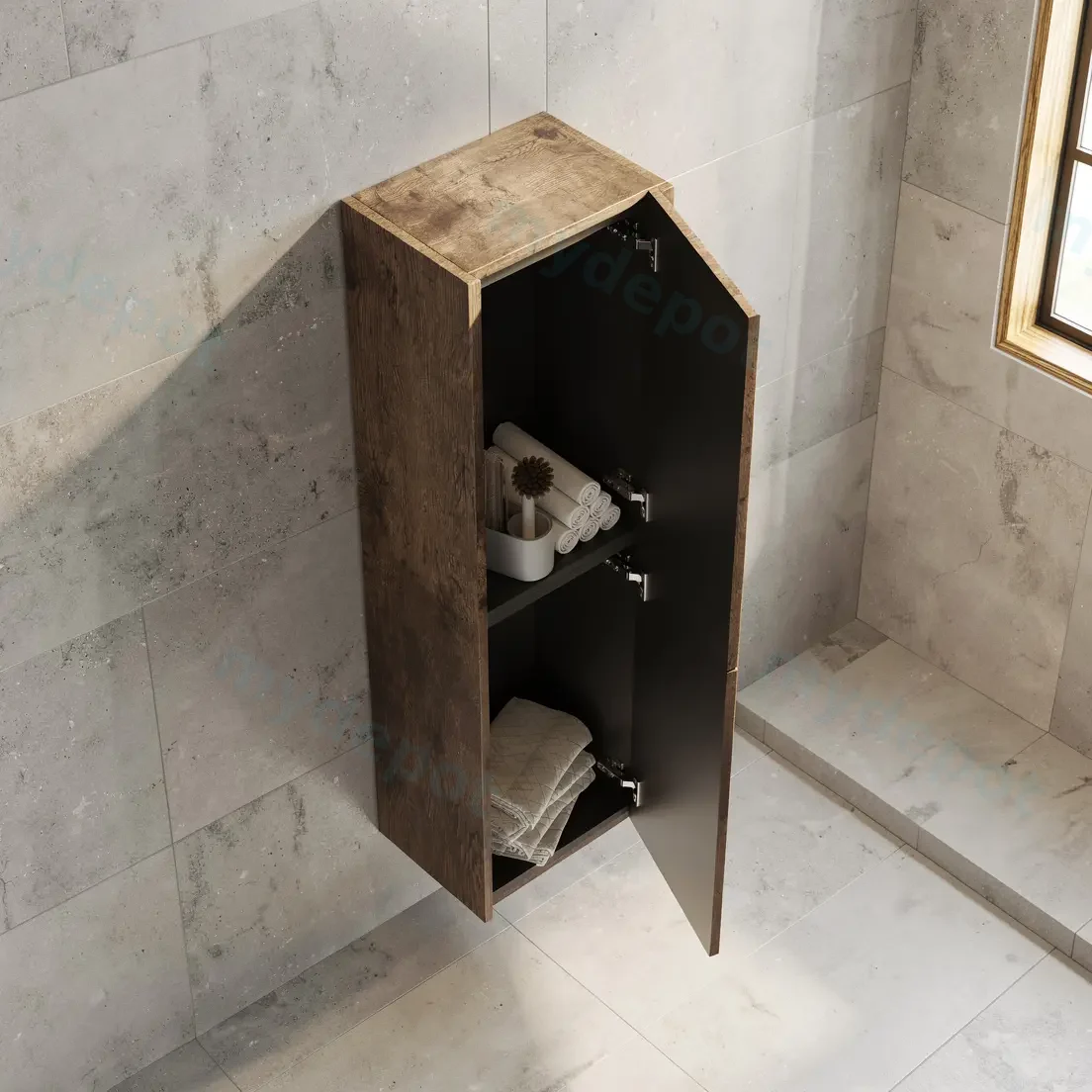 Customised Kiama Fluted Tall Boy Cabinet - Dark Oak - 400L x 300D x 1350H mm - 2 Doors view 2